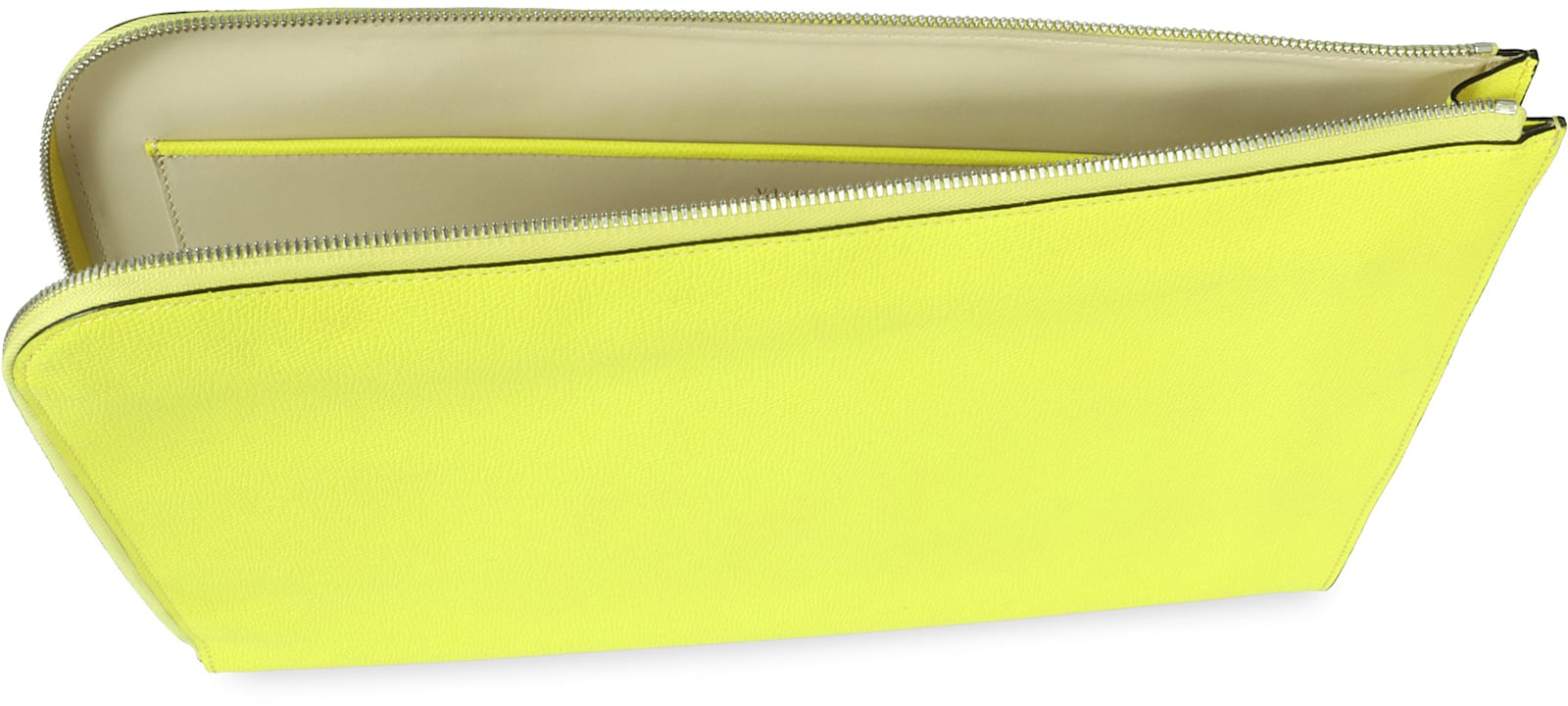 Shop Valextra Leather Flat Pouch In Yellow