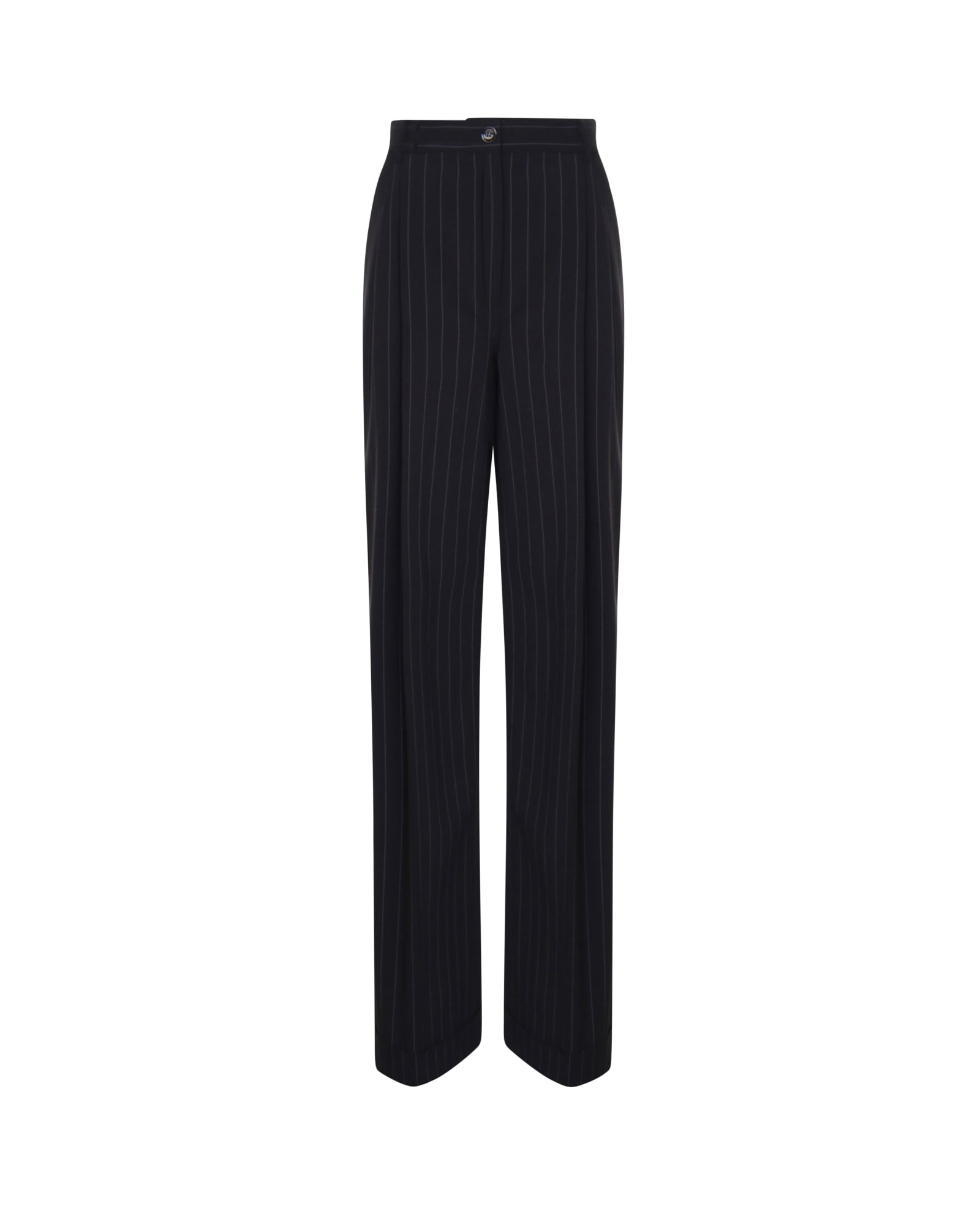 Shop Dolce & Gabbana Pinstriped Trousers In Virgin Wool Blend In Black Striped