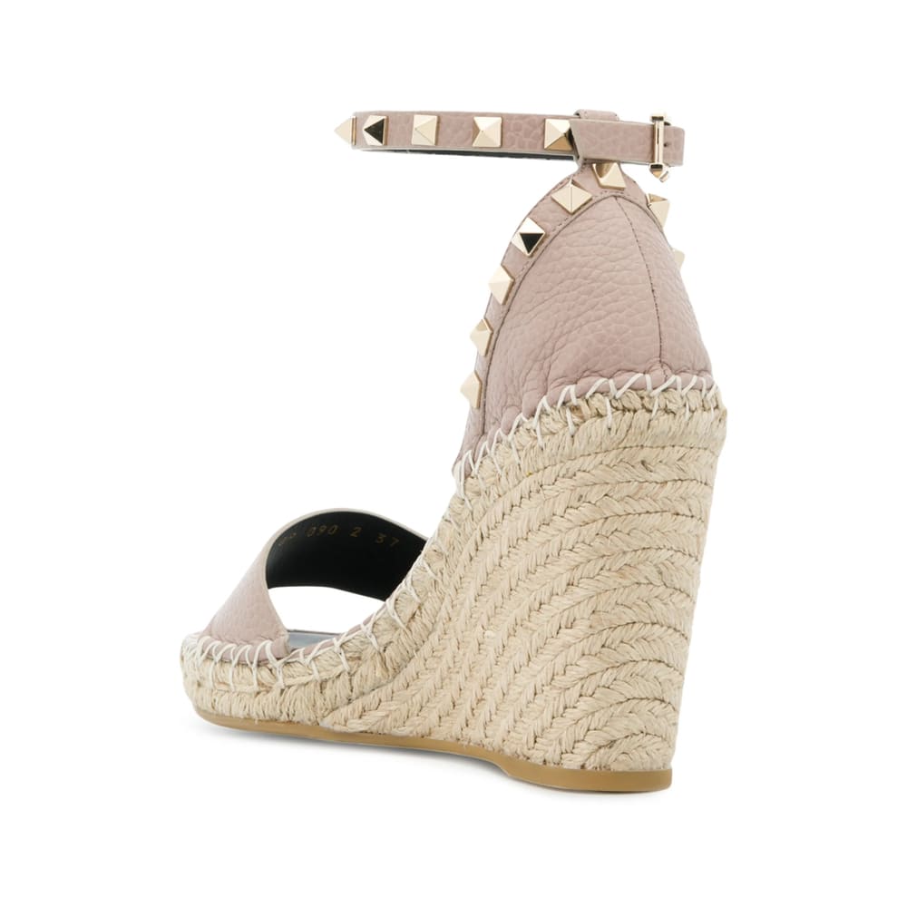 Valentino Rockstud Double Espadrille Wedge Sandals In Neutral