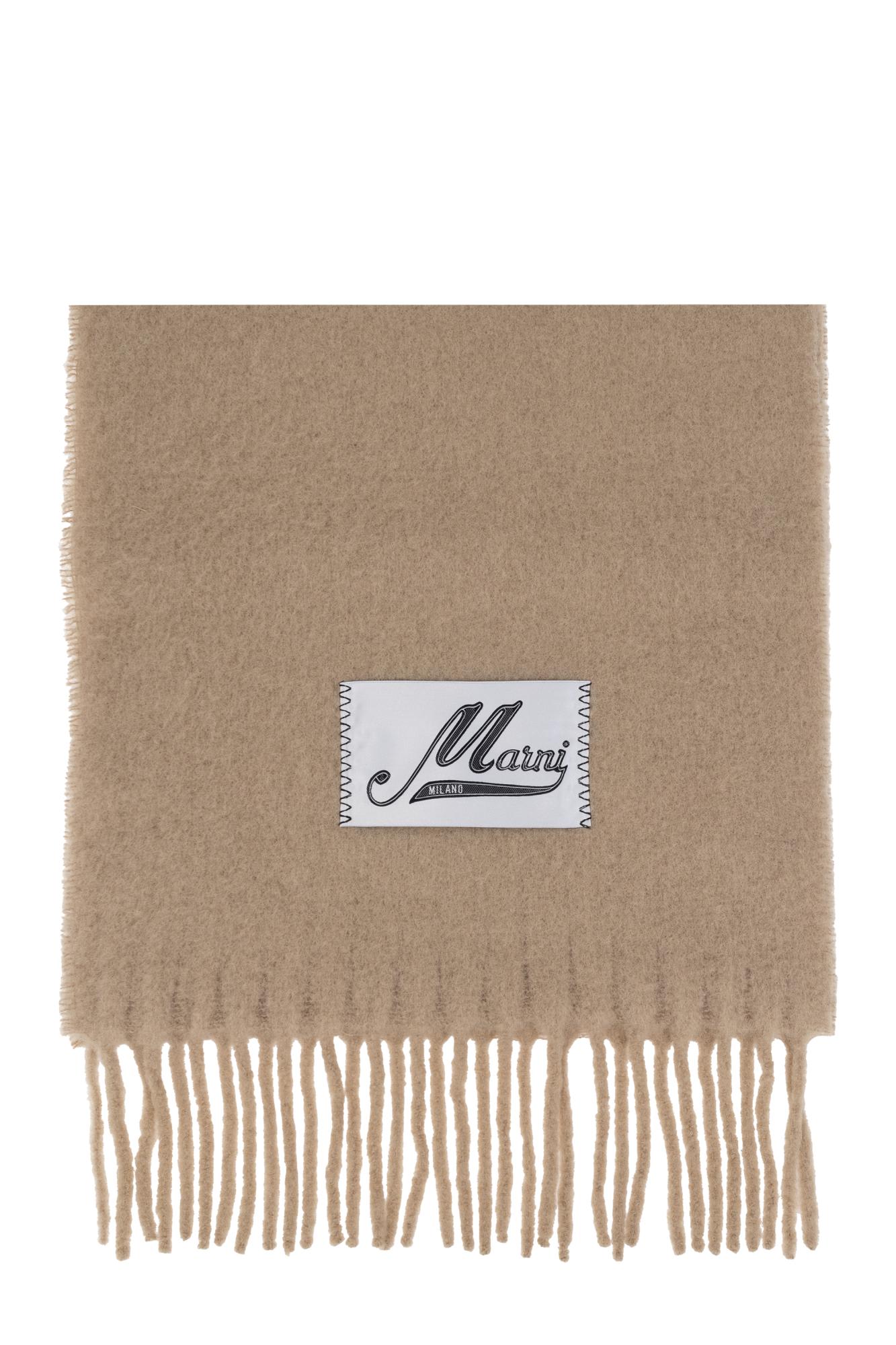 Shop Marni Wool Scarf With Fringes In Beige