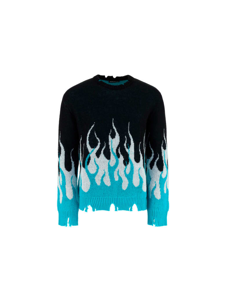 Vision of Super Black Jumper With Lightblue Double Flames