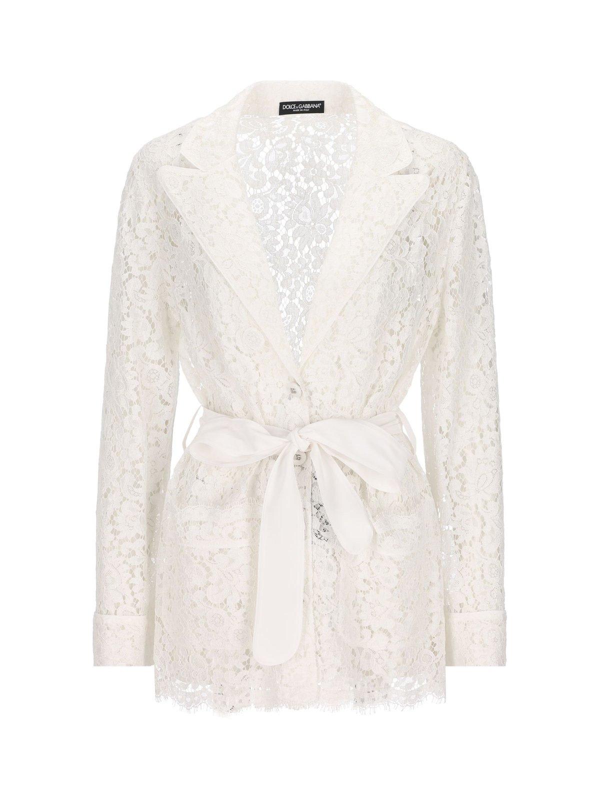 Dolce & Gabbana Floral Cordonetto Lace Pyjama Shirt In White