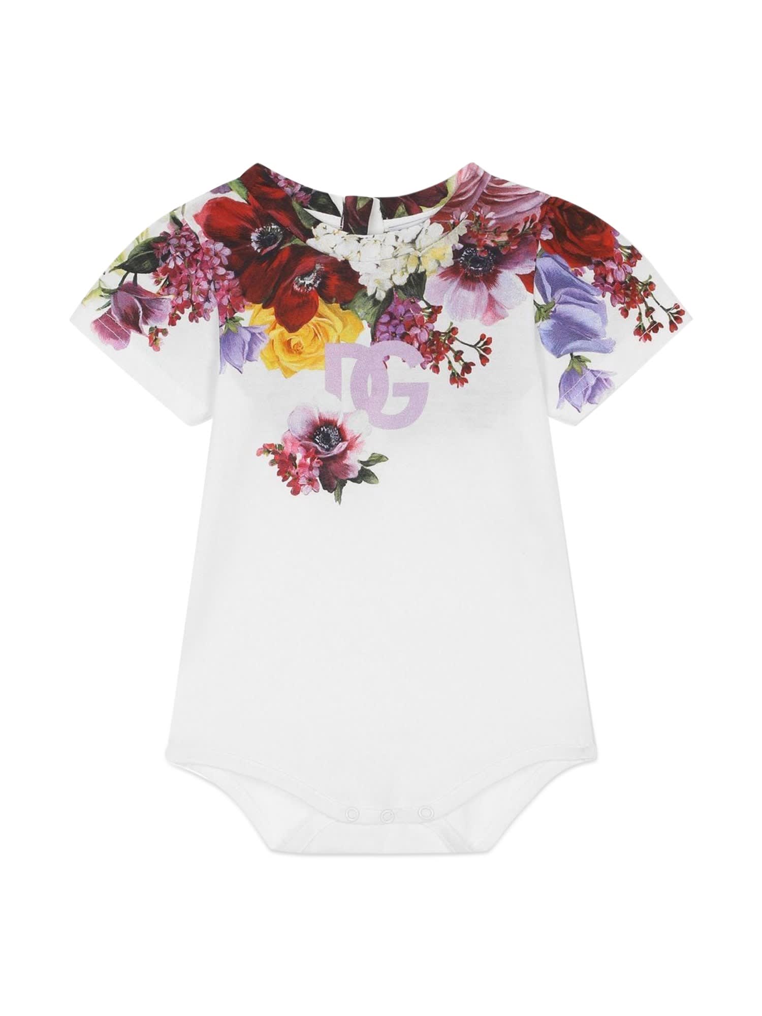 Dolce & Gabbana Babies' Bi-pack Short Sleeve Bodysuit Flowers In Bianco