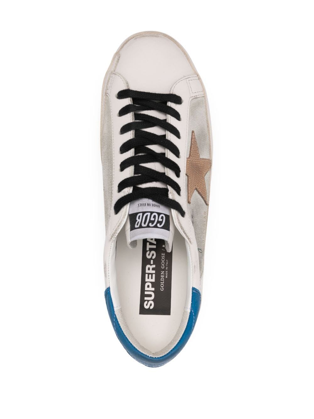 Shop Golden Goose Super Star Leather And Suede Upper Lizard Printed Star Nabuk Heel In White Ice Beige Blue