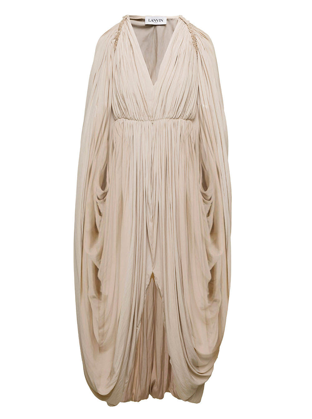 Lanvin Long Beige Cape Drape Dress In Polyester Woman