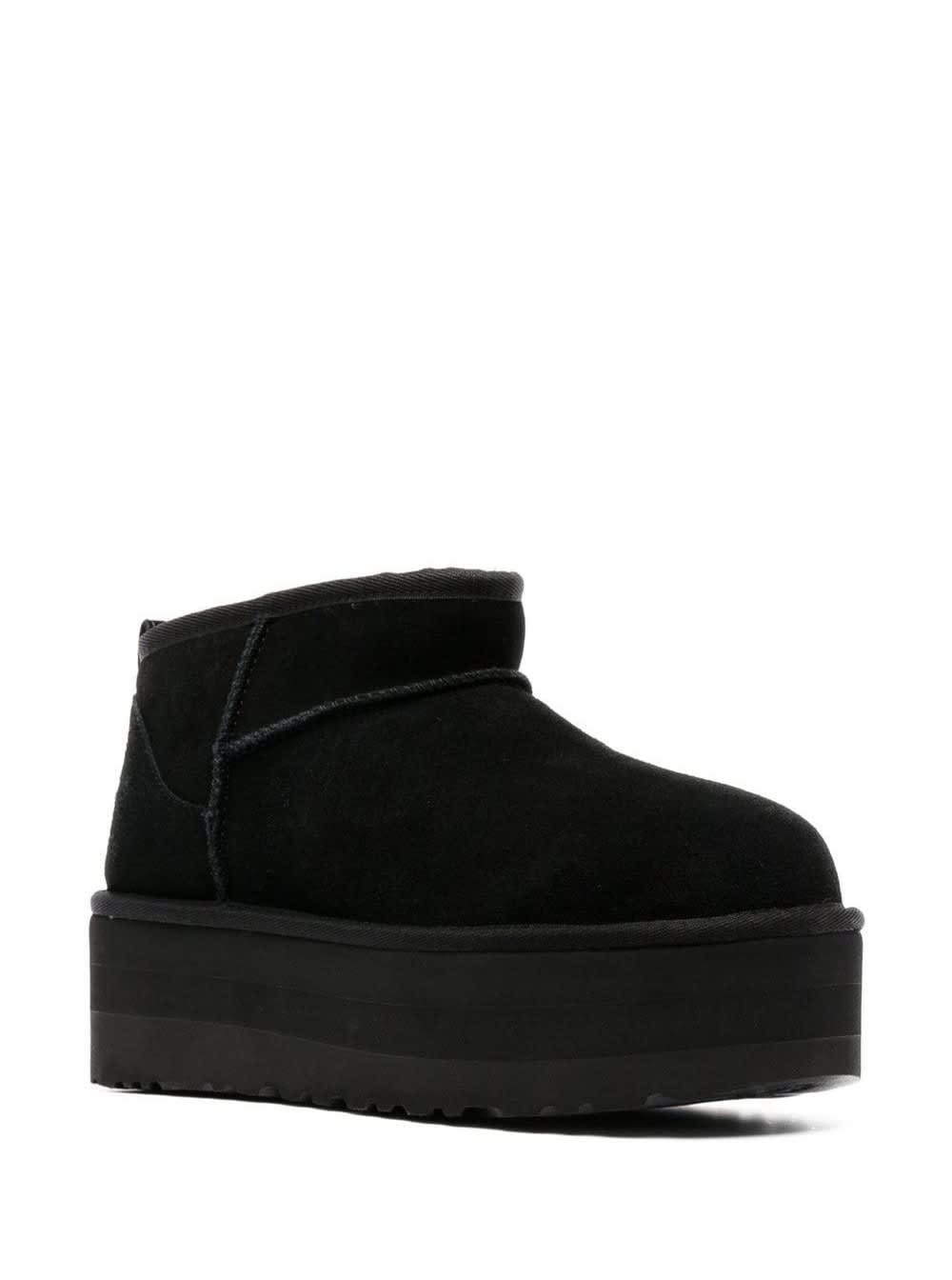 Ugg Ultramini Black Boots With Platform In Suede Woman In Black