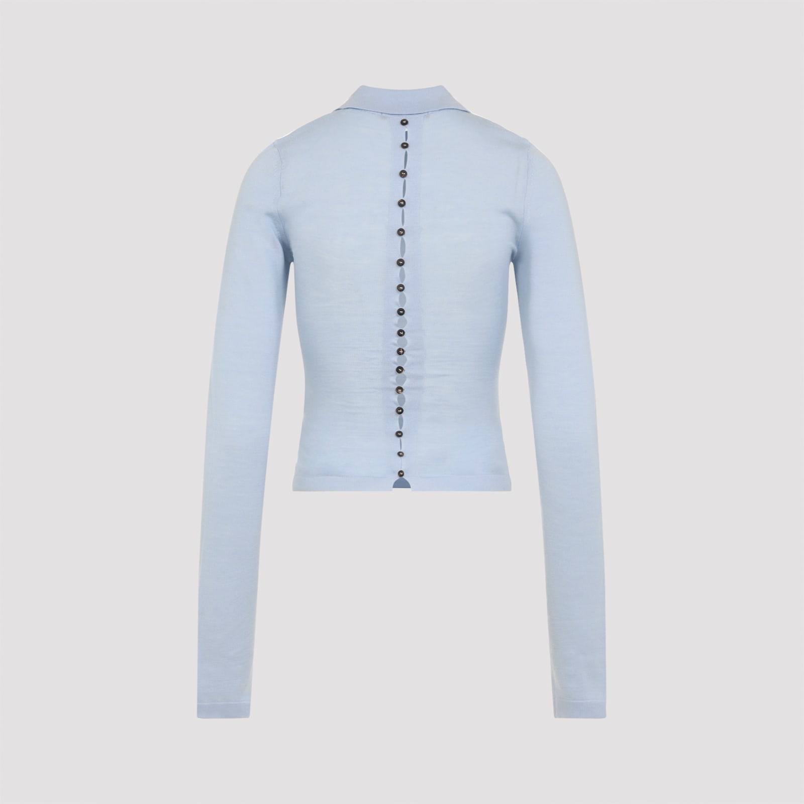 Jacquemus Long Sleeve Merino Polo With Button Detail In Blue