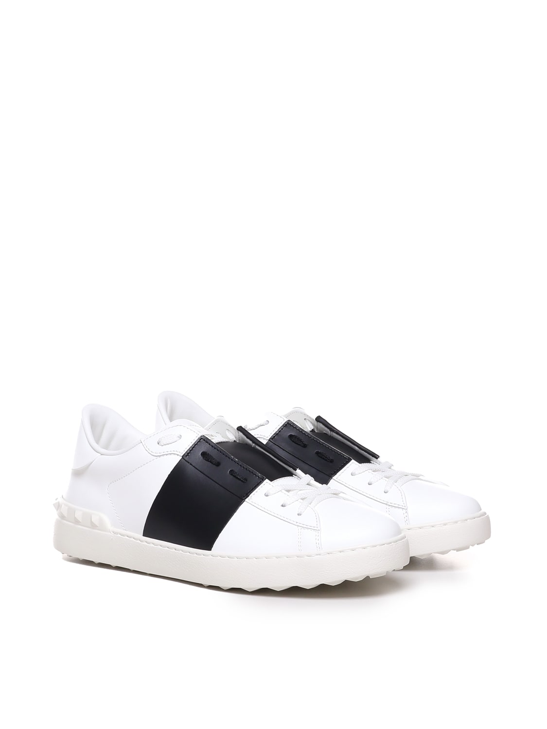 Shop Valentino Open Leather Sneakers In White