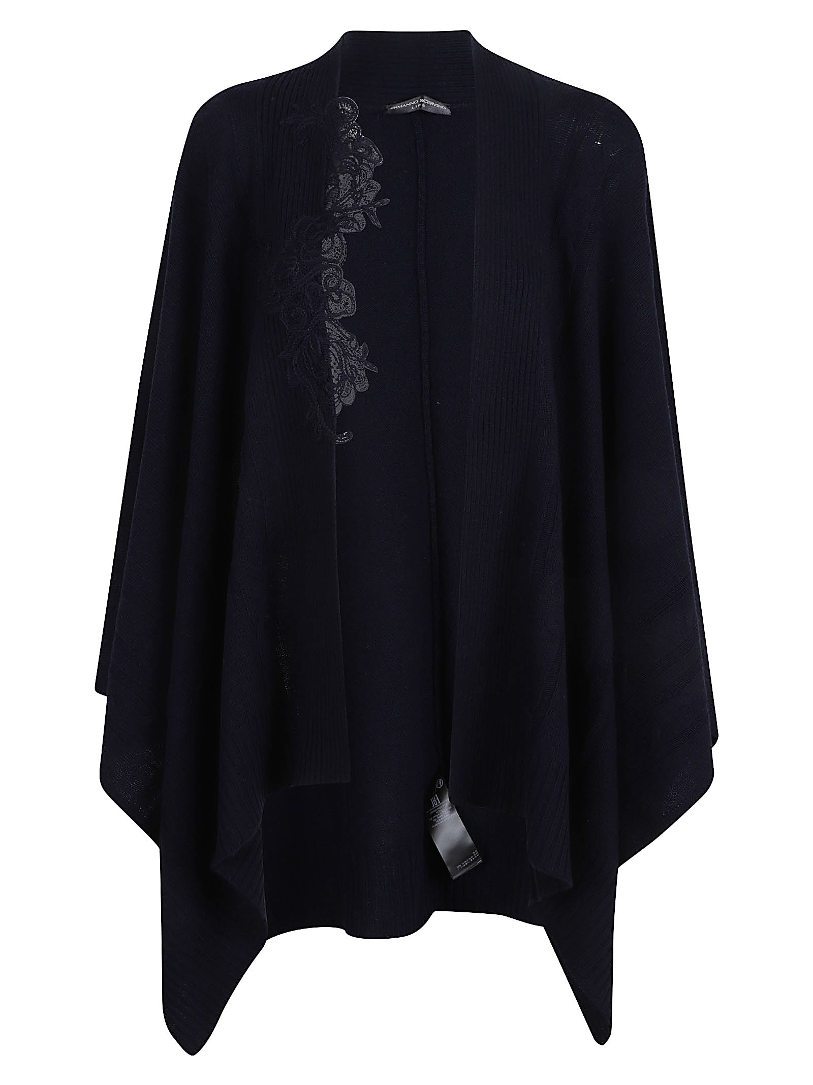 Ermanno Scervino Draped Cape With Embroidered Ribbed Texture In Blue