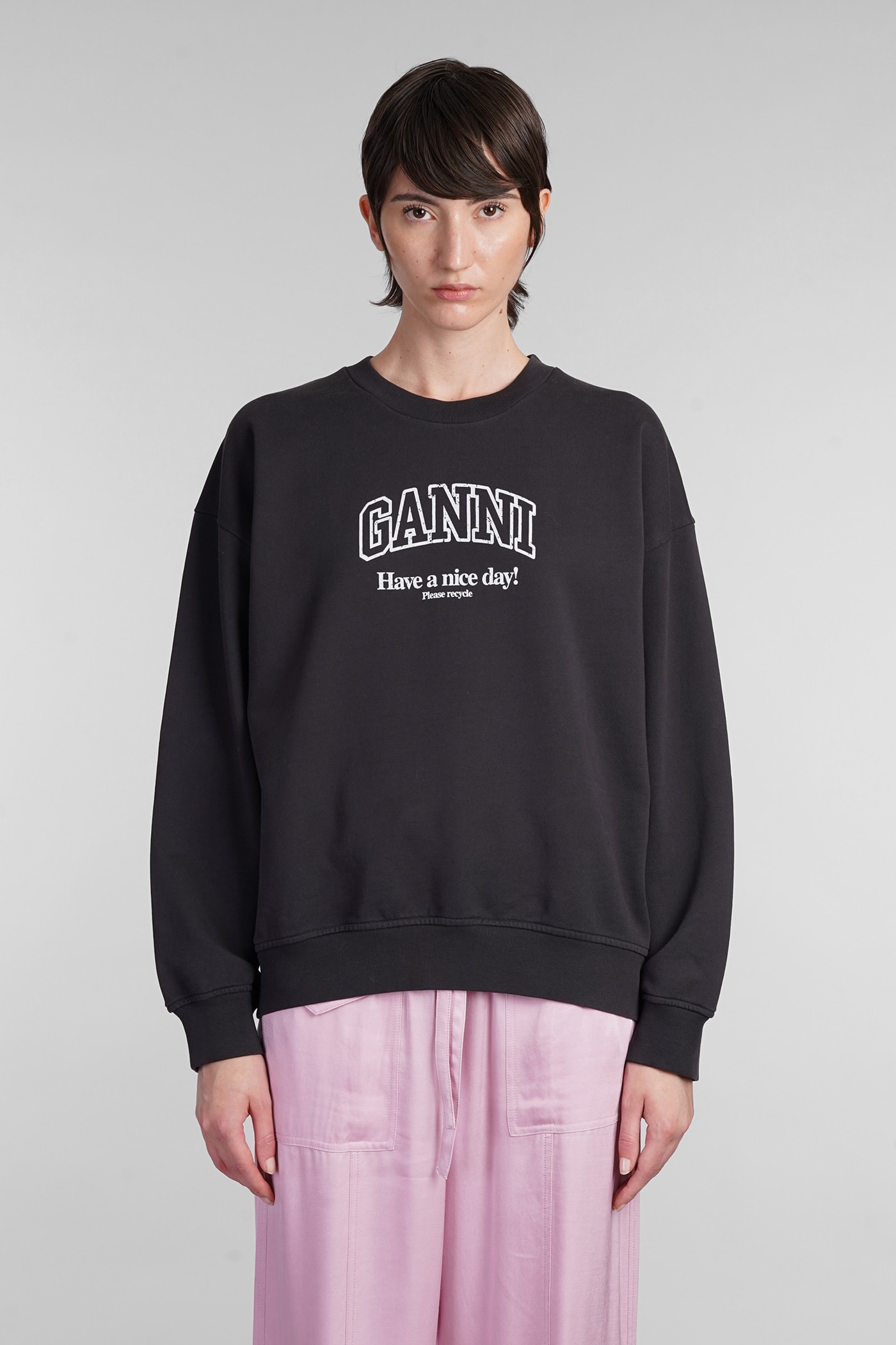 Shop Ganni Sweatshirt In Black Cotton