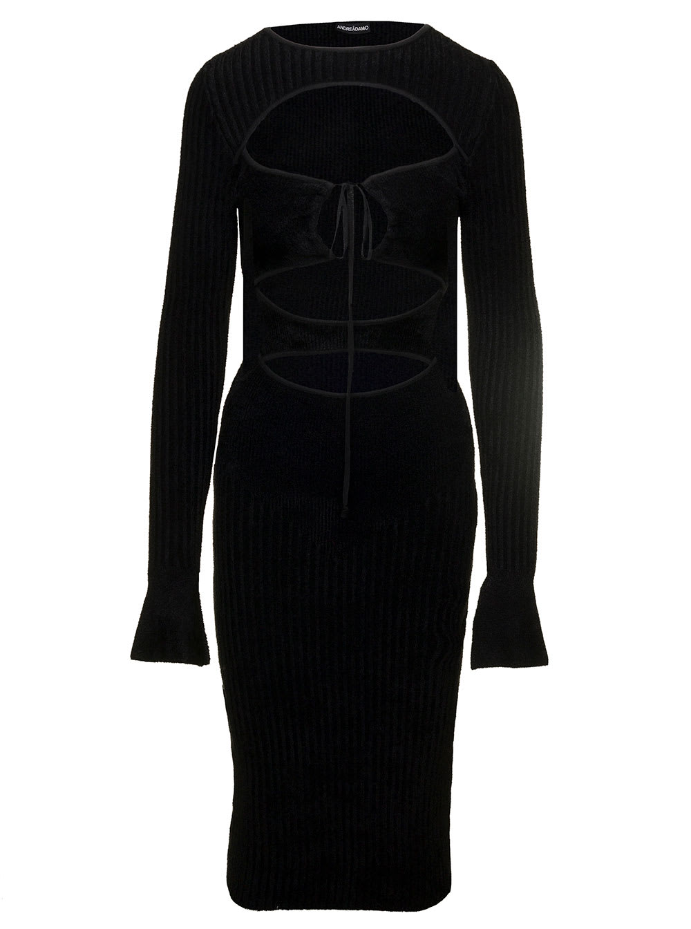 ANDREADAMO Ribbed Knit Velvet Midi Dress With Cut-out