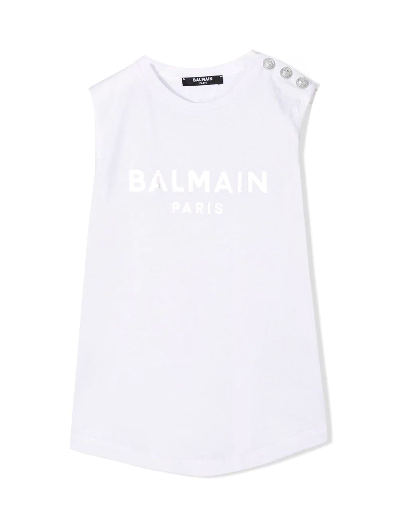 Balmain White Cotton Sleeveless T-shirt