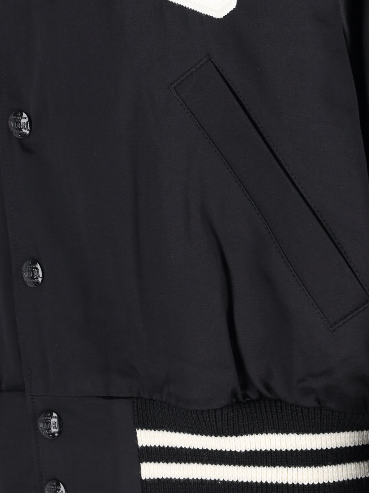 Ralph Lauren Bomber Jacket With V Neckline And Ribbed Trims In Black