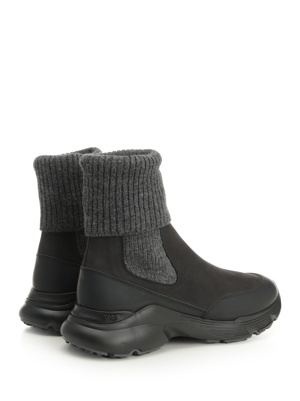 Tod's High Knitted Cuff Sneakers With Textured Upper And Chunky Sole In Black