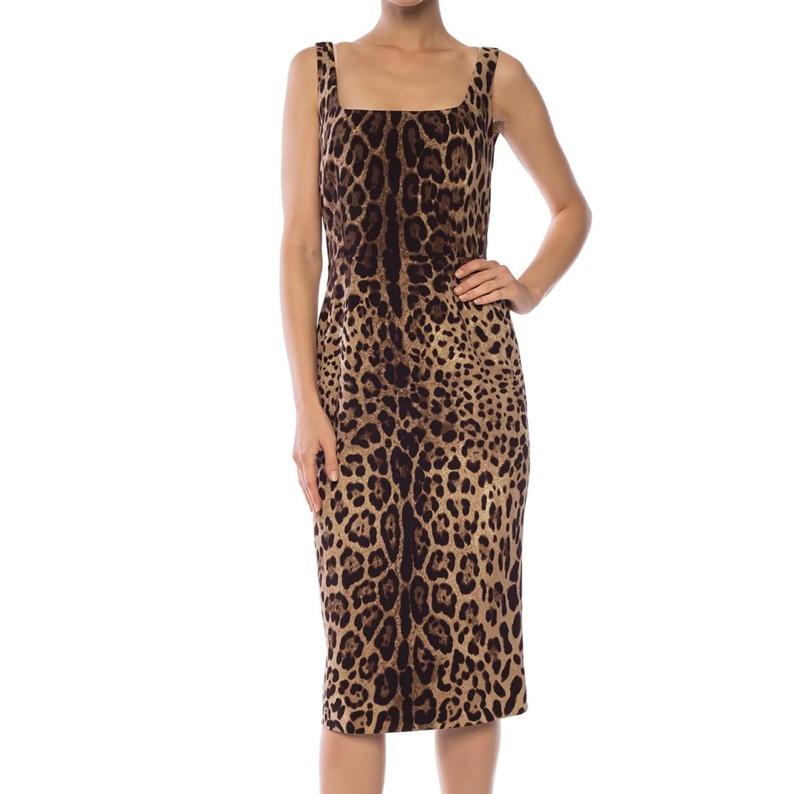 Shop Dolce & Gabbana Leopard Printed Dress In Brown