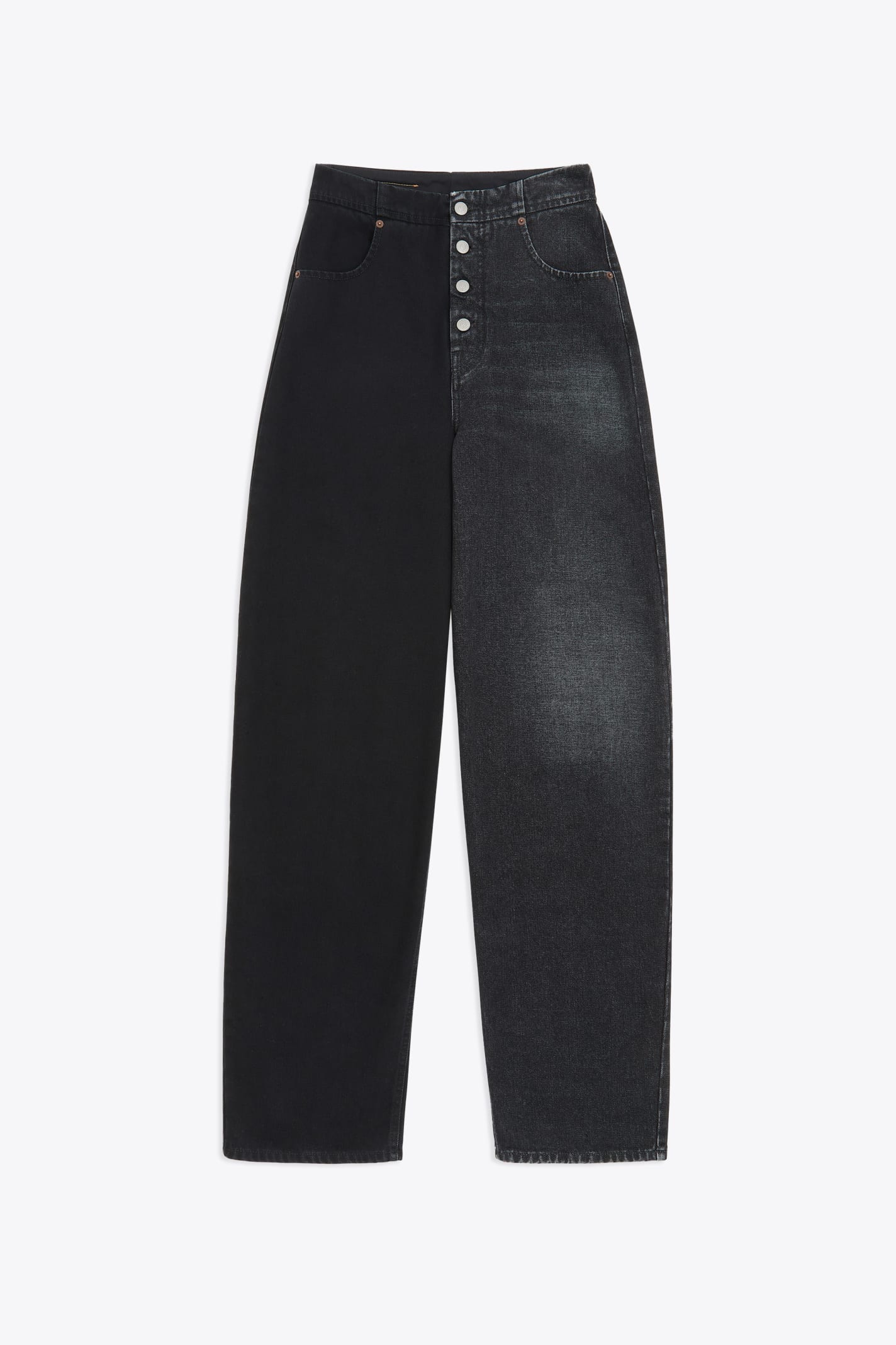 Shop Mm6 Maison Margiela Pantalone 5 Tasche Black And Grey Half And Half Baggy Fit Jeans In Denim Nero