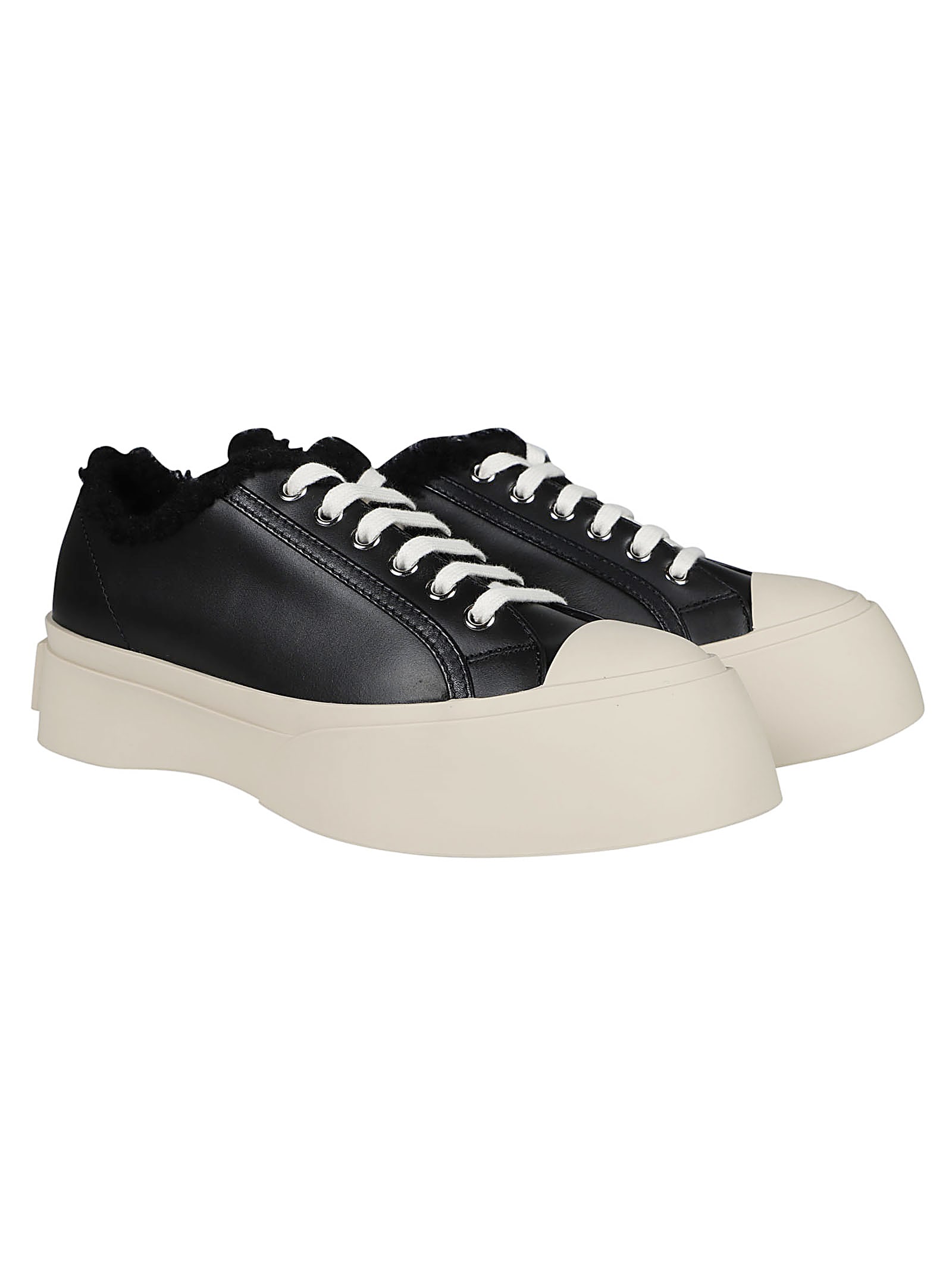 Shop Marni Pablo Lace Up Shearling Sneakers In Black