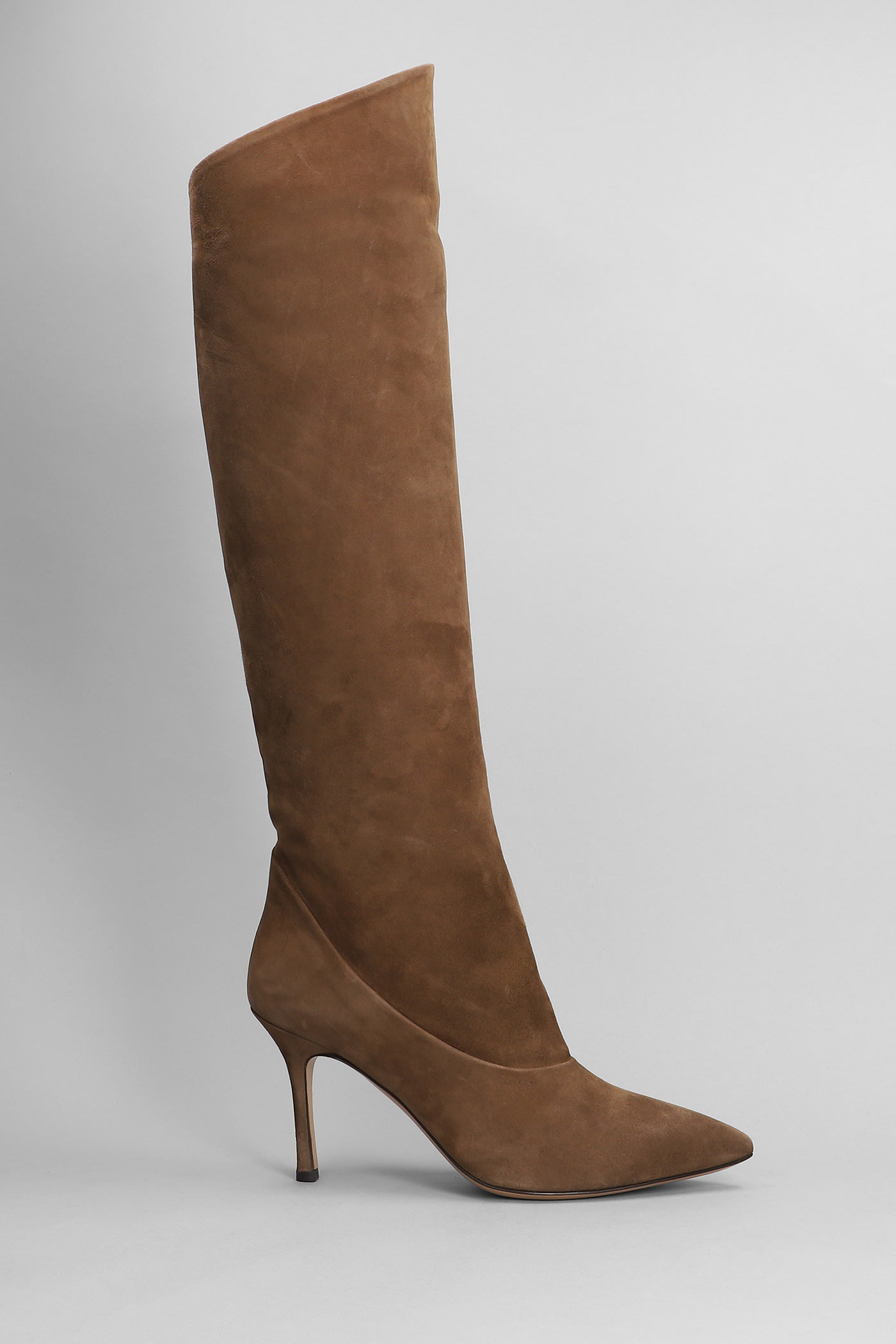 High Heels Boots In Leather Color Suede