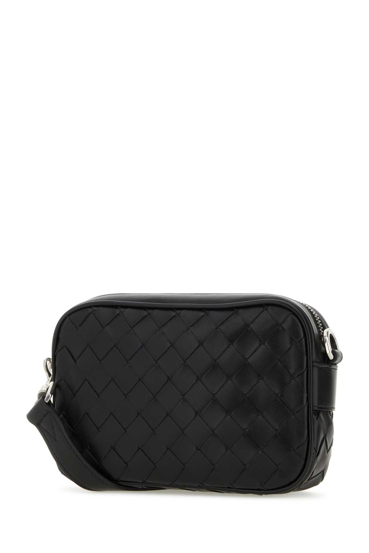 Shop Bottega Veneta Black Leather Intrecciato Mini Crossbody Bag In Blk