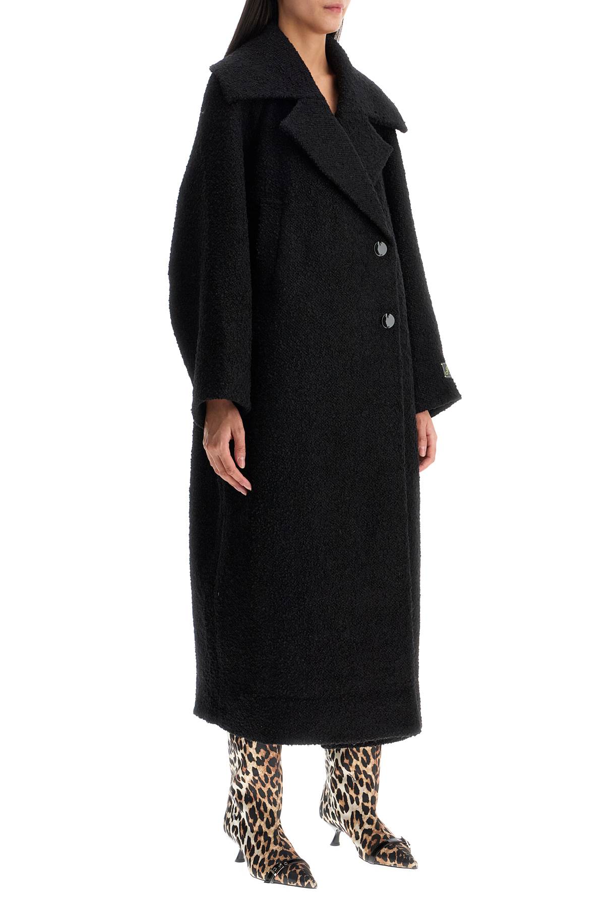 Ganni Cappotto Lungo In Bouclé In Black (black)