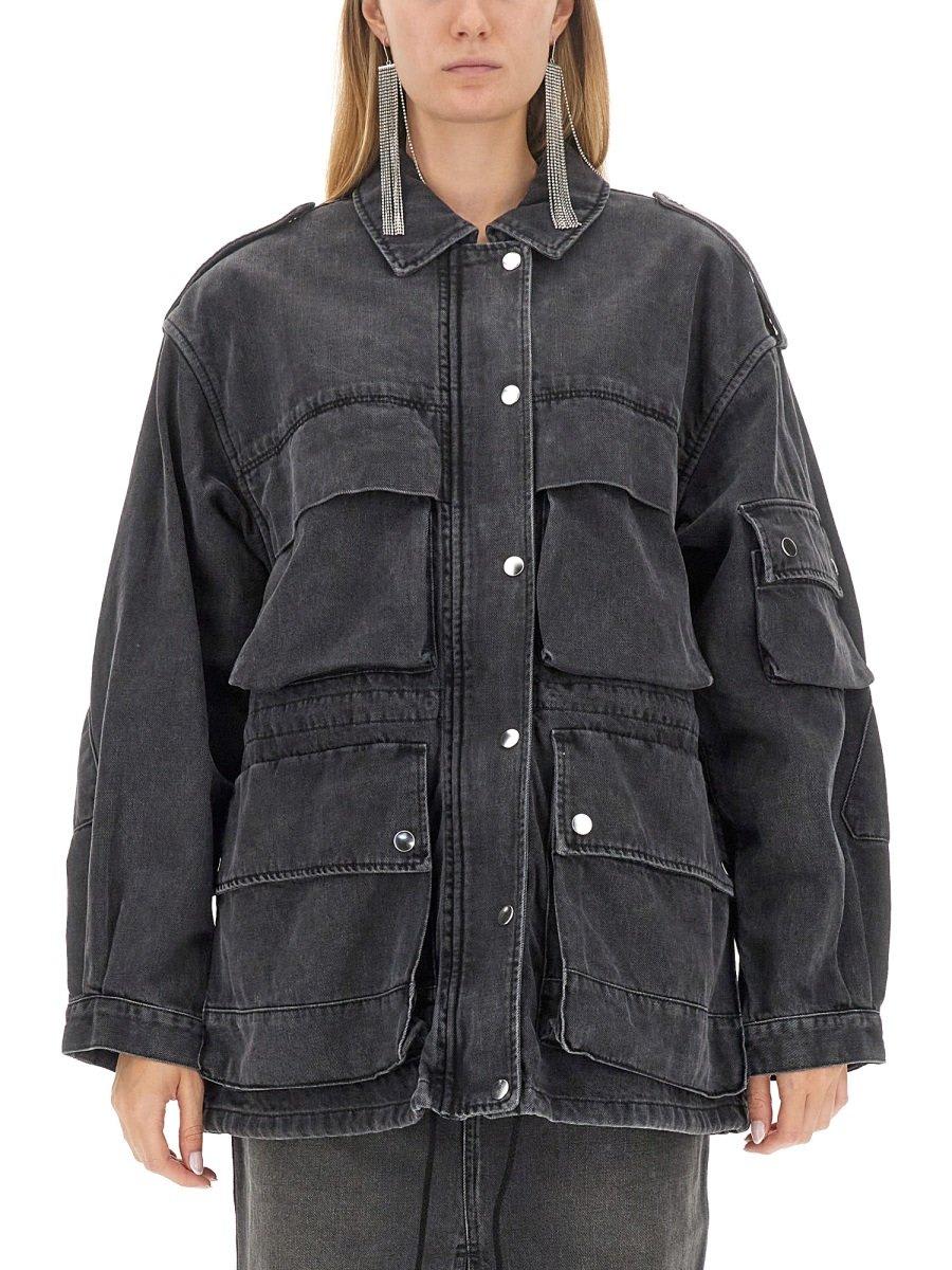 Isabel Marant Elize Denim Utility Jacket With Patch Pockets In Nero