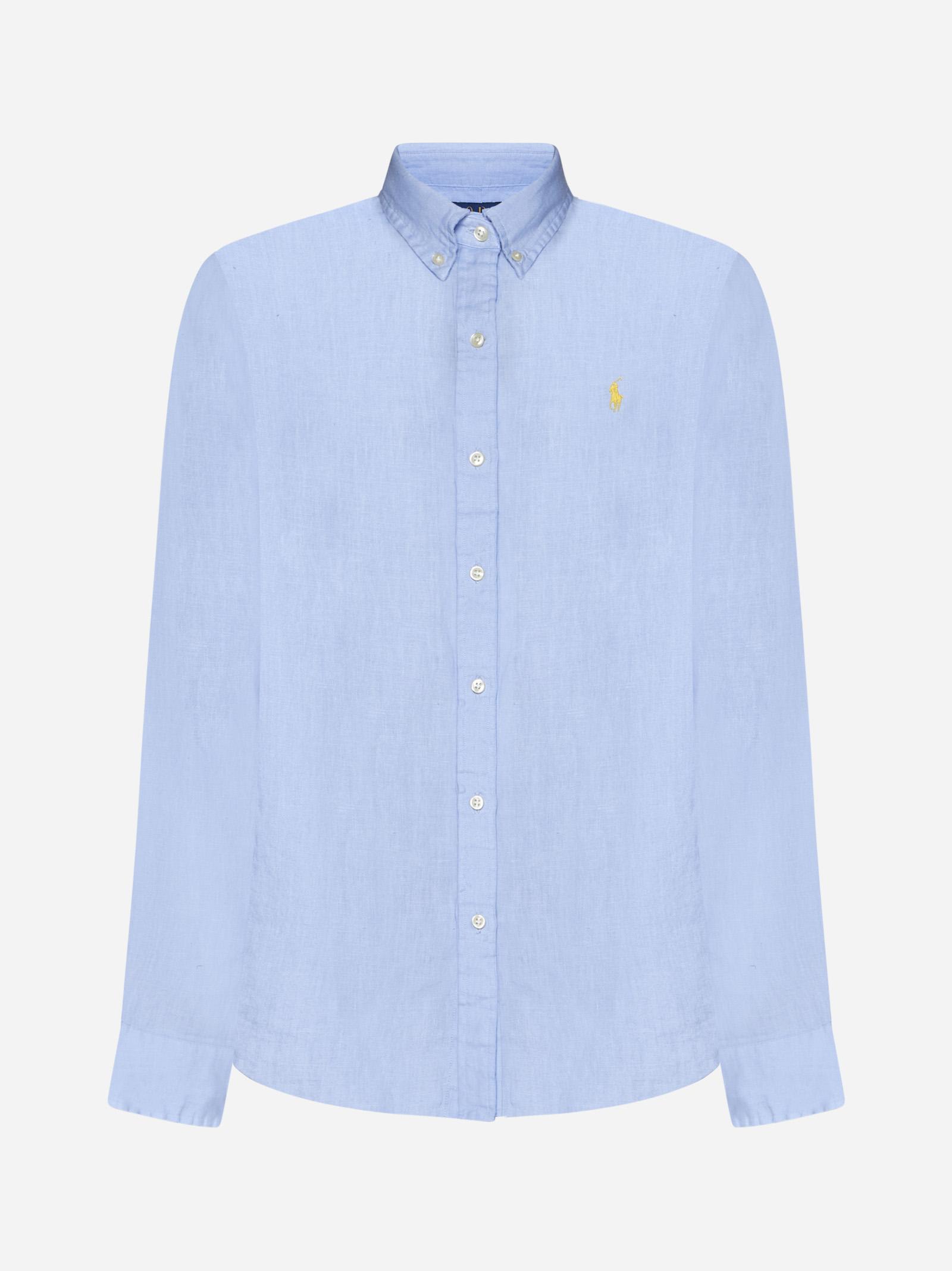 Ralph Lauren Logo Linen Shirt In Blue