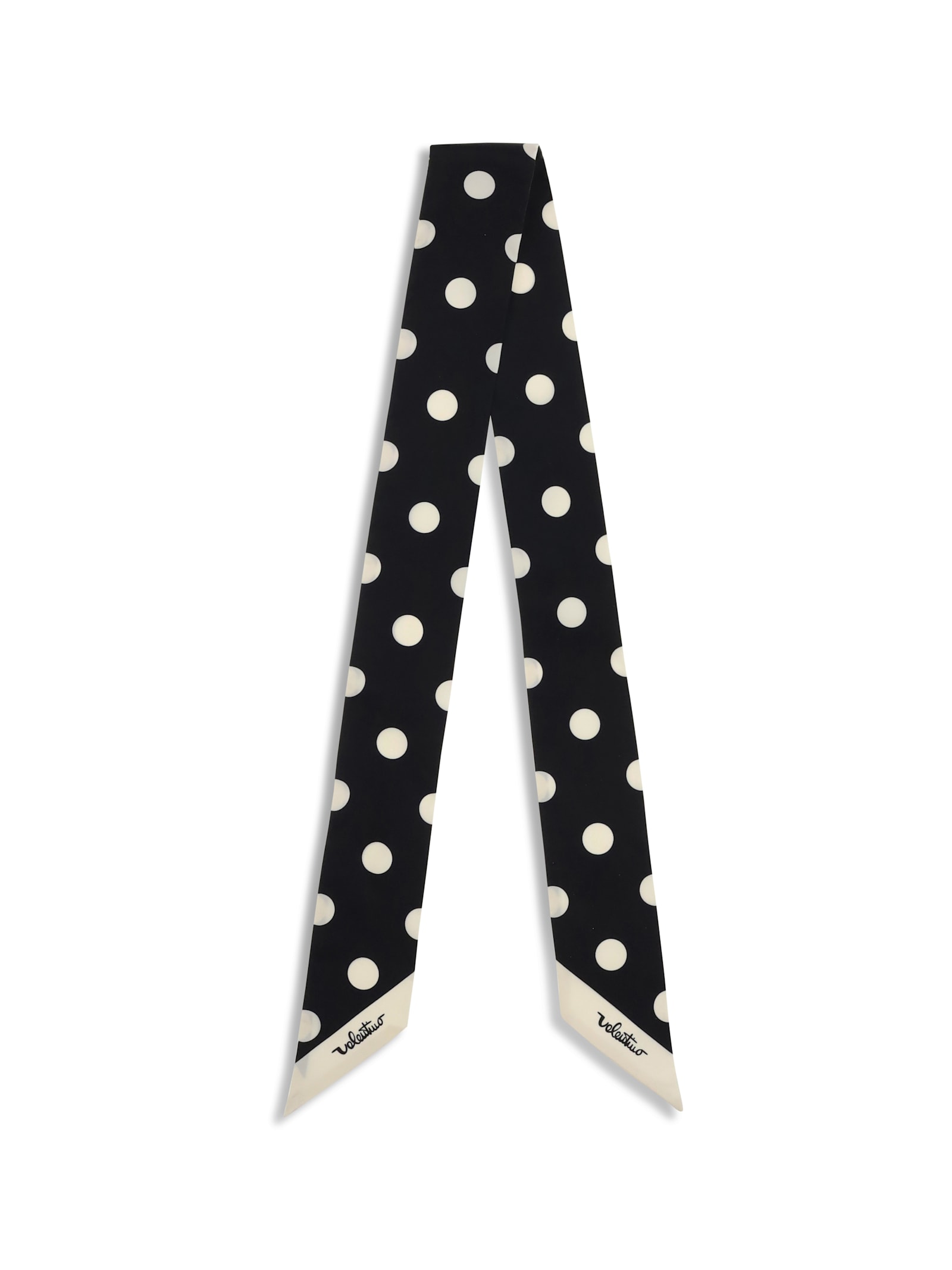 Valentino Slim Polka Dot Scarf With Contrast Edging In Black
