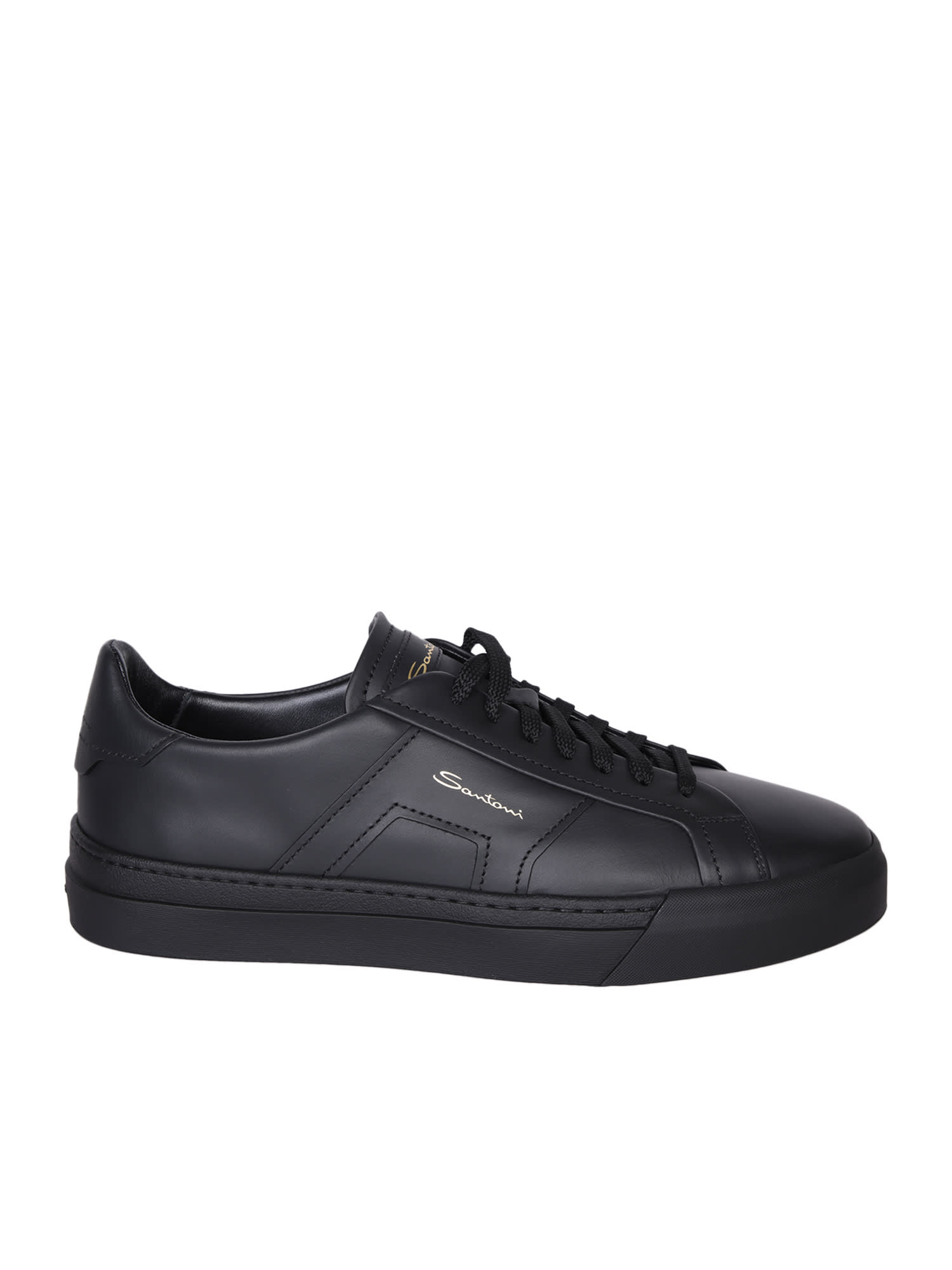 Shop Santoni Dbs Logo Black Sneakers