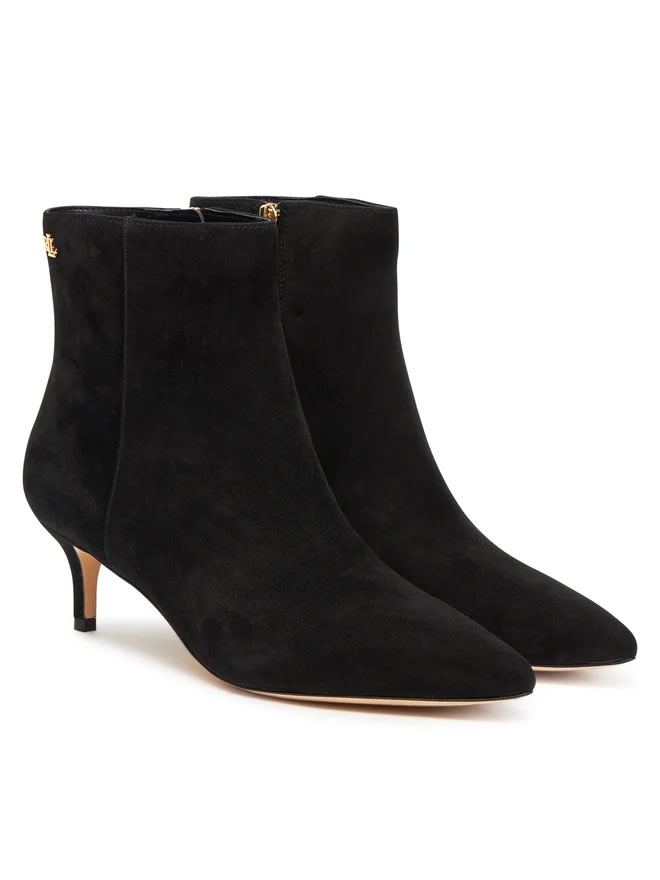 Ralph Lauren Mckay Black Suede Heeled Ankle Boots In Black