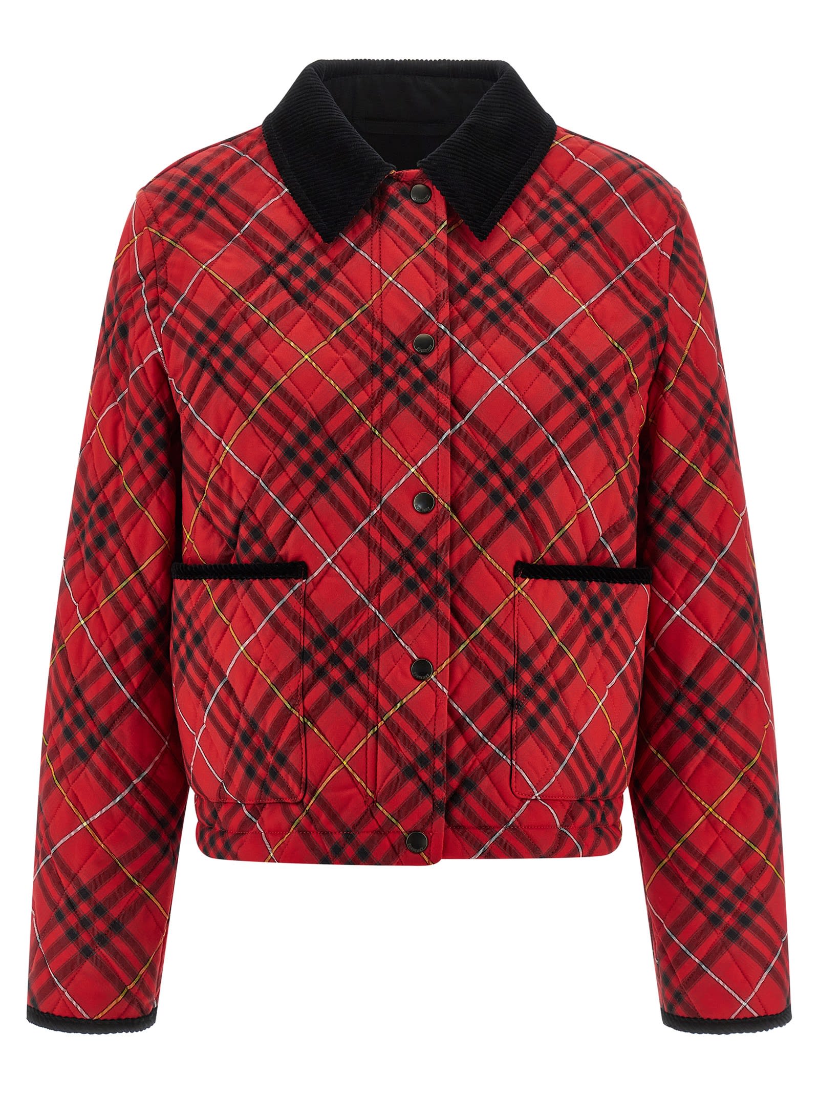 Burberry Cropped Check Cotton Quilted Jacket In Red