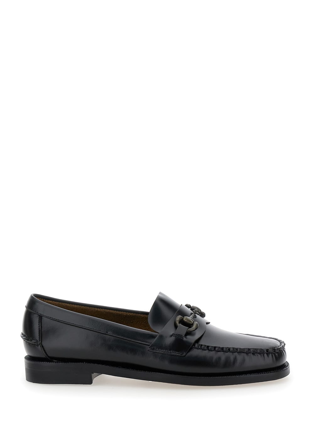 Shop Sebago Classic Joe Black Loafers With Decorative Horsebit In Brushed Leather Man