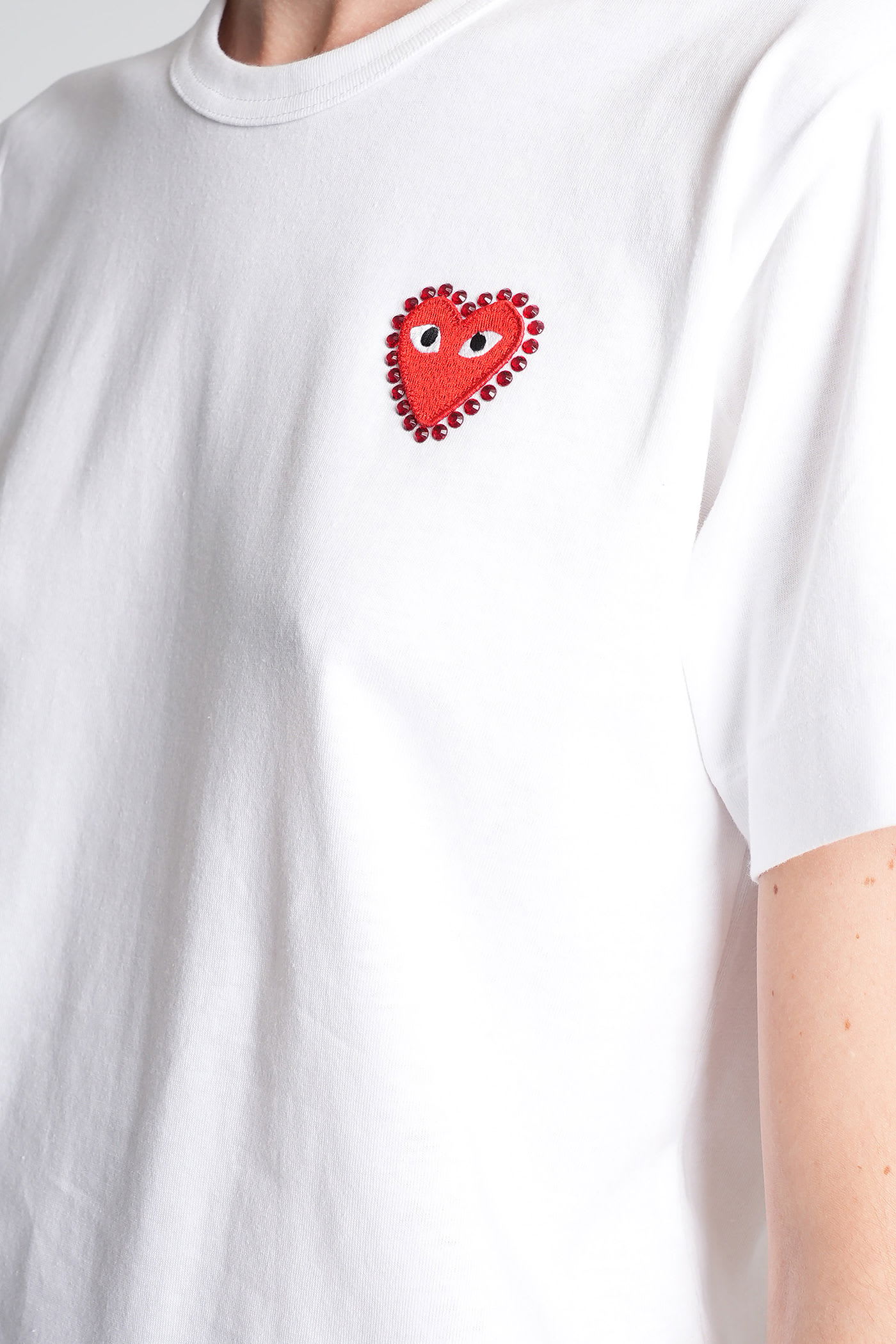 Comme Des Garçons Play Unisex T-shirt Emblem X Rhinestone Clothing In White