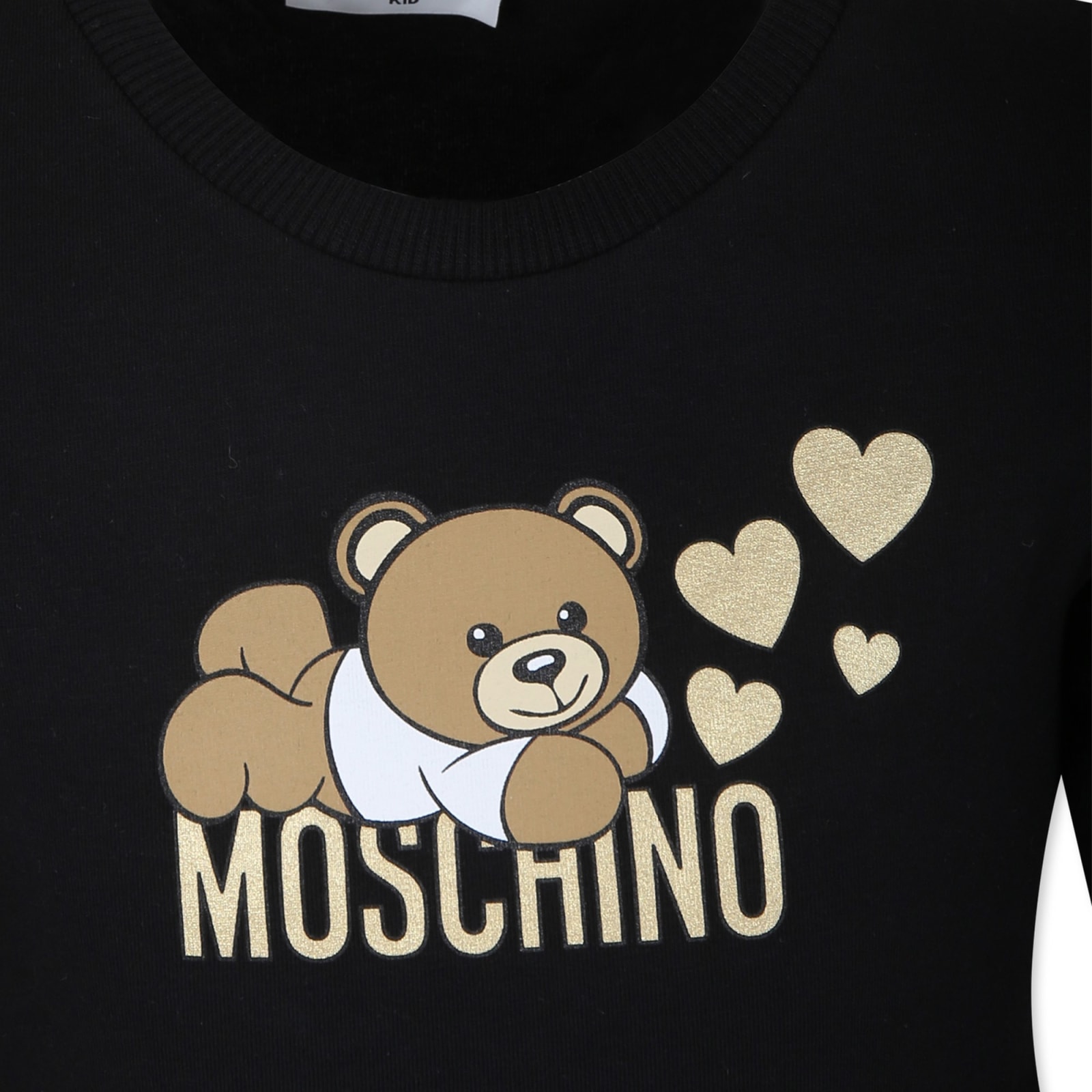 Shop Moschino Black T-shirt For Girl With Lying Teddy Bear And Hearts