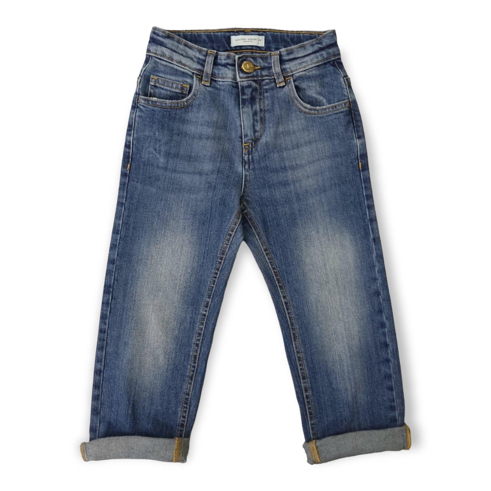 Shop Golden Goose Logo Patch Straight Leg Jeans In Medium Blu
