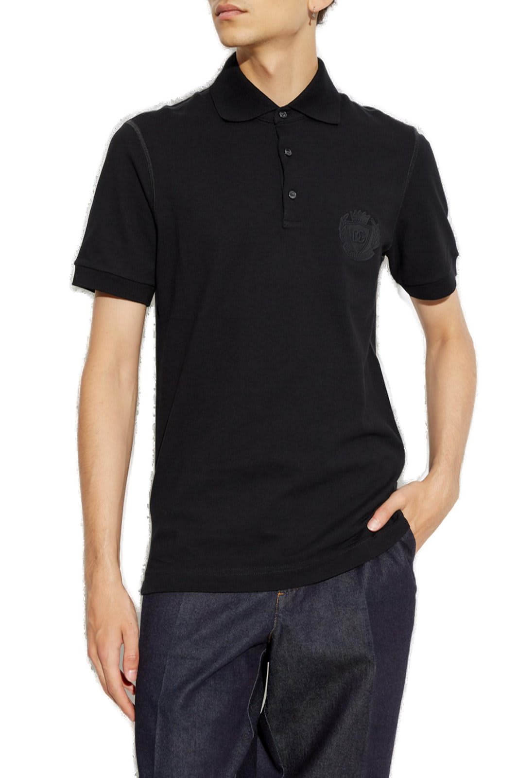 Shop Dolce & Gabbana Dg Logo Embroidered Polo Shirt In Black