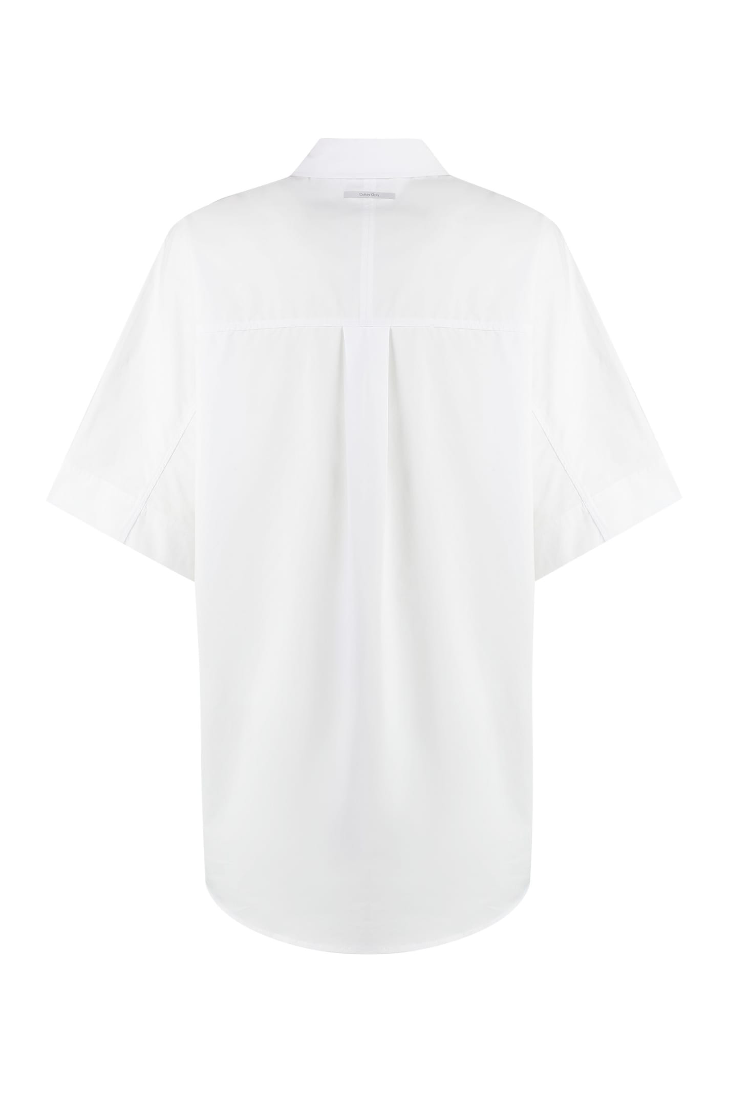 Shop Calvin Klein Short Sleeve Cotton Blend Shirt In White