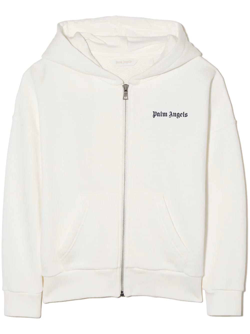 PALM ANGELS KIDS WHITE HOODIE WITH ZIP AND CONTRASTING LOGO