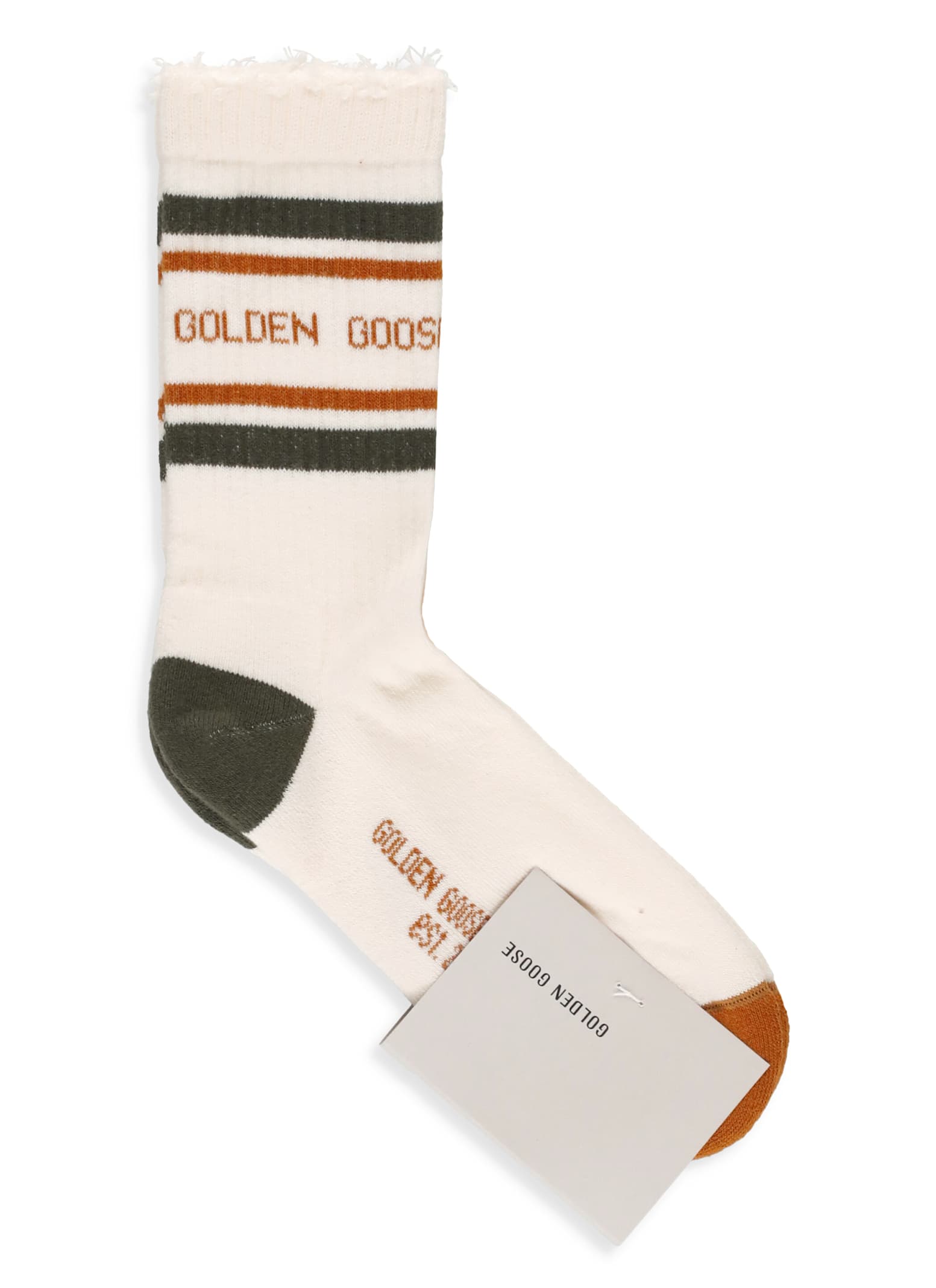 Golden Goose Striped Ribbed Hosiery With Destroyed Trims In Neutral