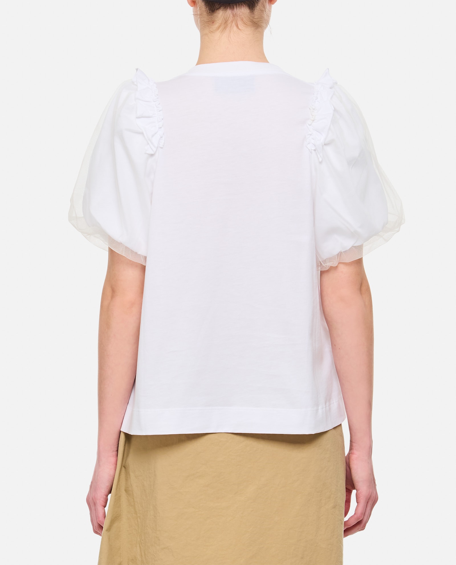 Tulle Overlay Puff Sleeve Frill T-shirt