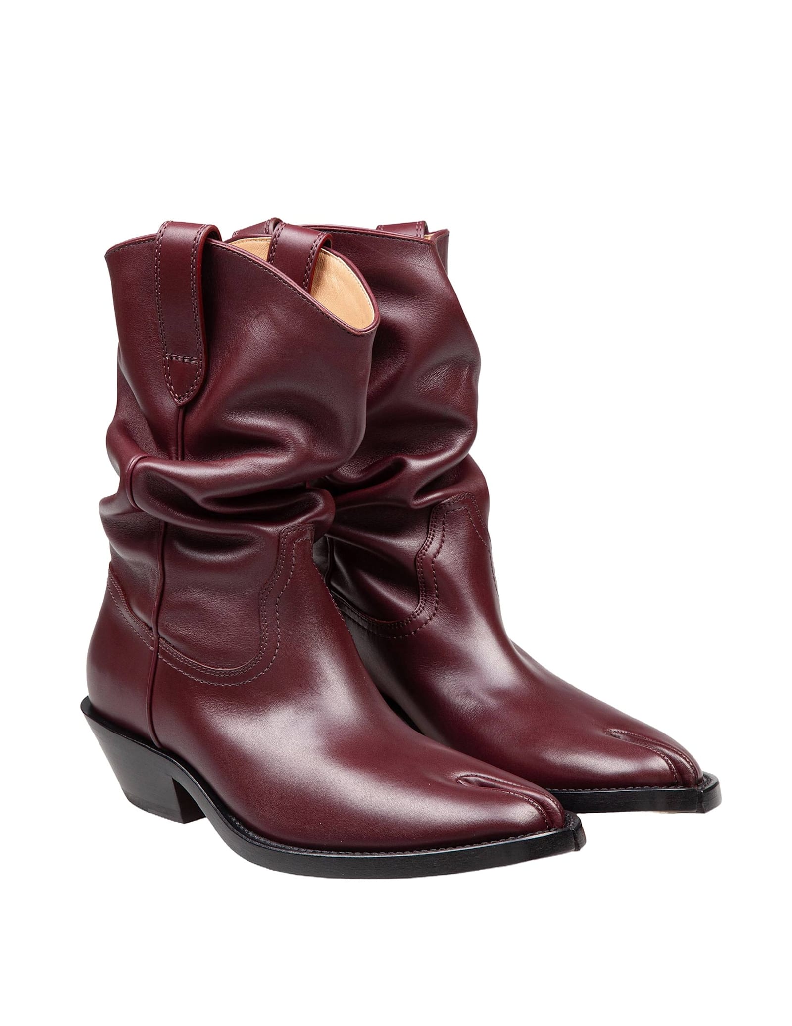 Shop Maison Margiela Tabi Texan Boot In Leather Color Bordeaux