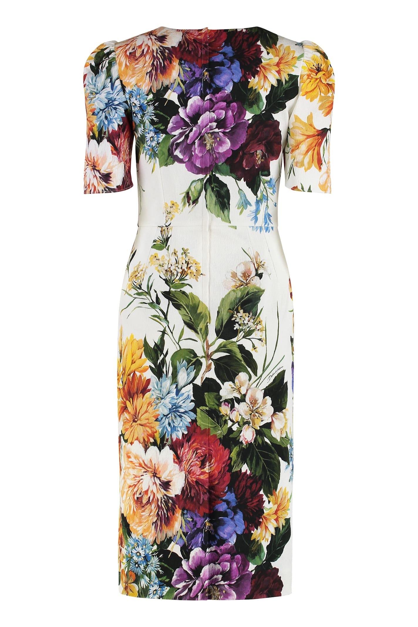 Dolce & Gabbana Floral-print Textured Cotton-blend Midi Dress In White