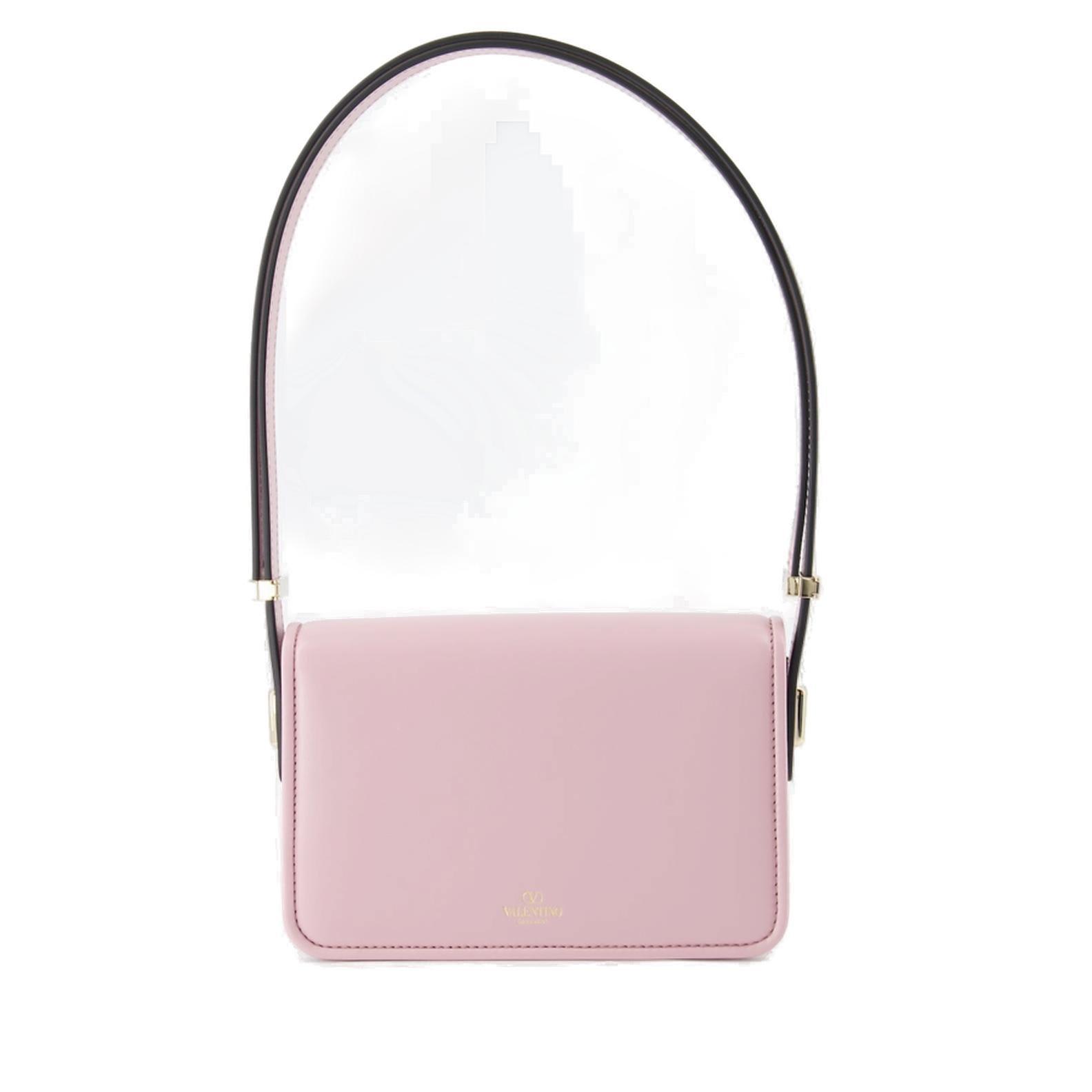 Shop Valentino Logo Plaque Foldover Top Small Shoulder Bag In Rosa