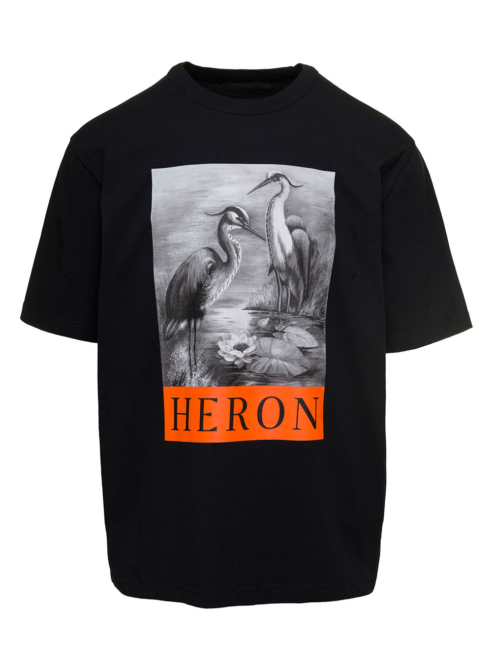 Black Crewneck Printed T-shirt In Cotton Man Heron Preston