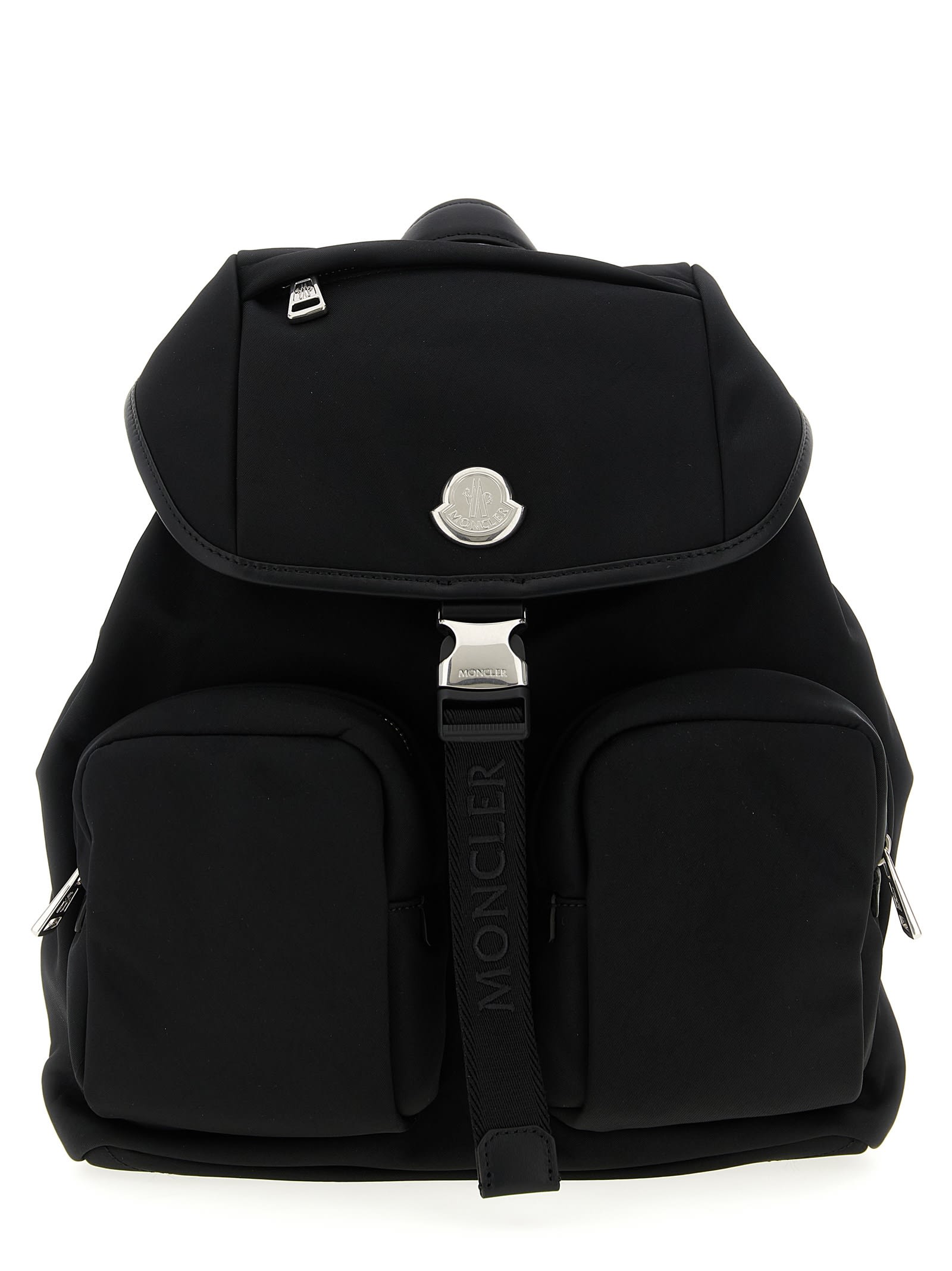 Moncler Black Polyester Backpack With Multiple Storage In Black