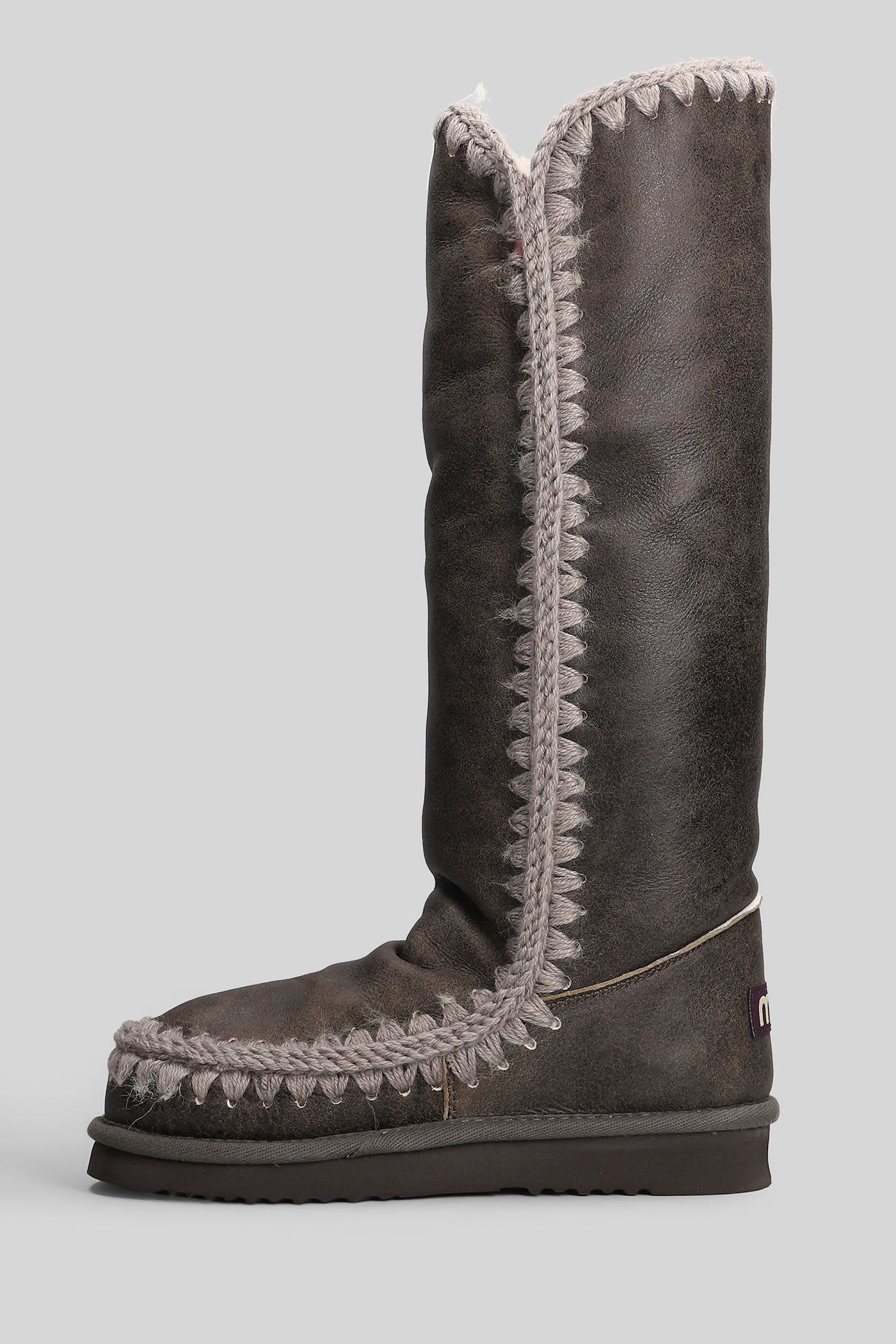 Mou Eskimo 40 Low Heels Boots In Brown Leather In Brown
