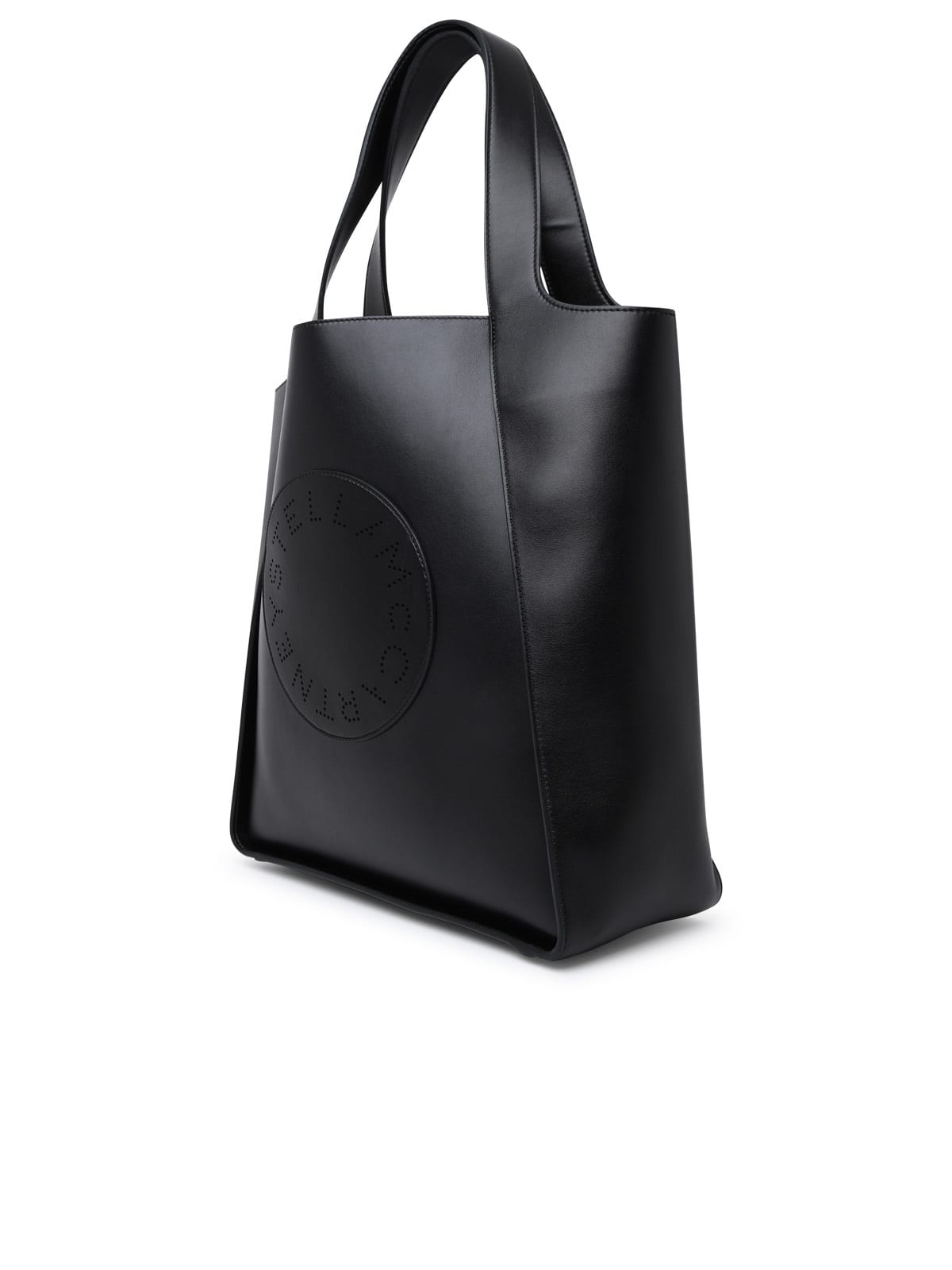 Stella Mccartney Perforated Logo Vegan Leather Tote Bag In Black