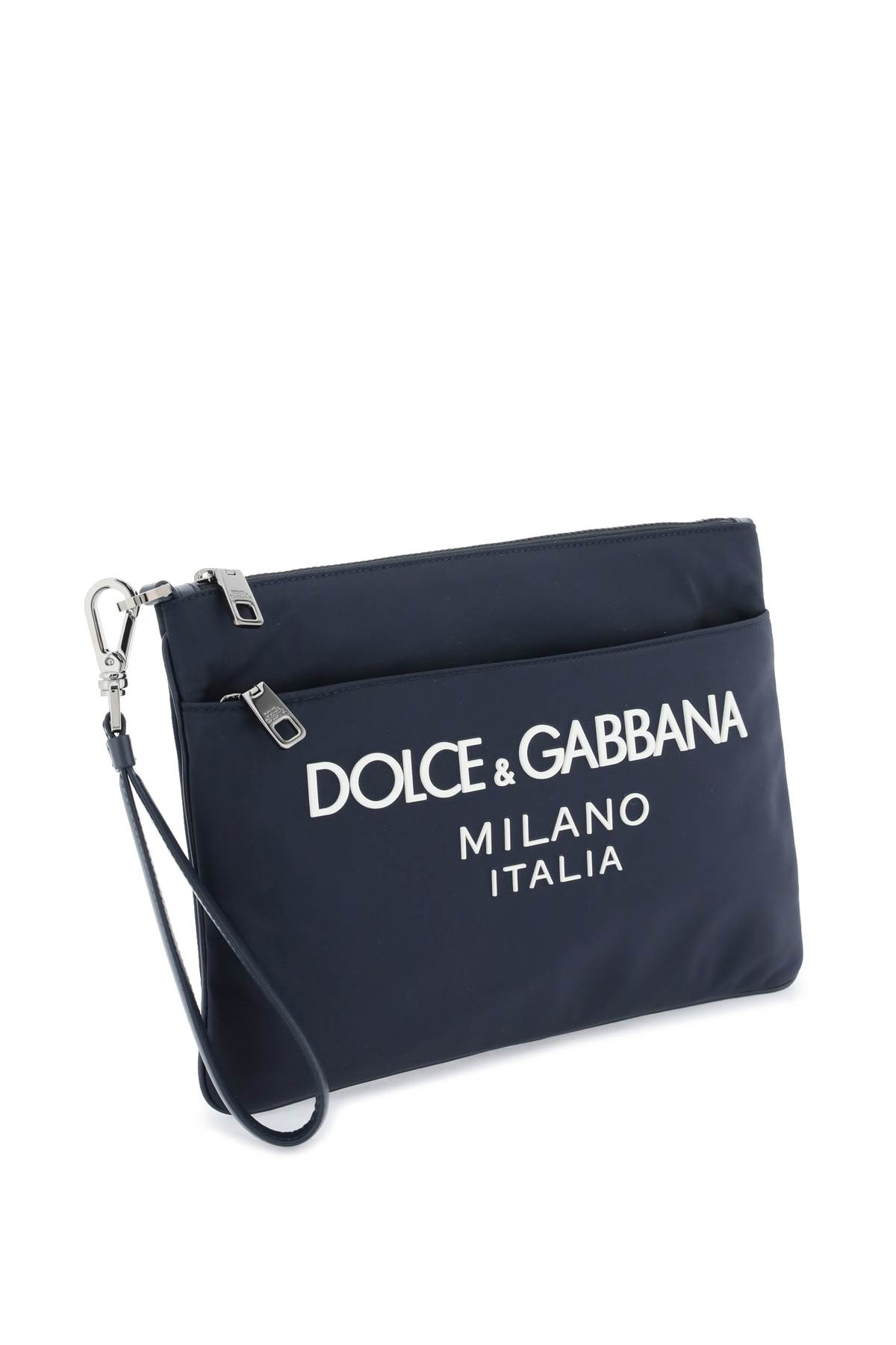 Dolce & Gabbana Nylon Pouch With Rubberized Logo Men In Blue