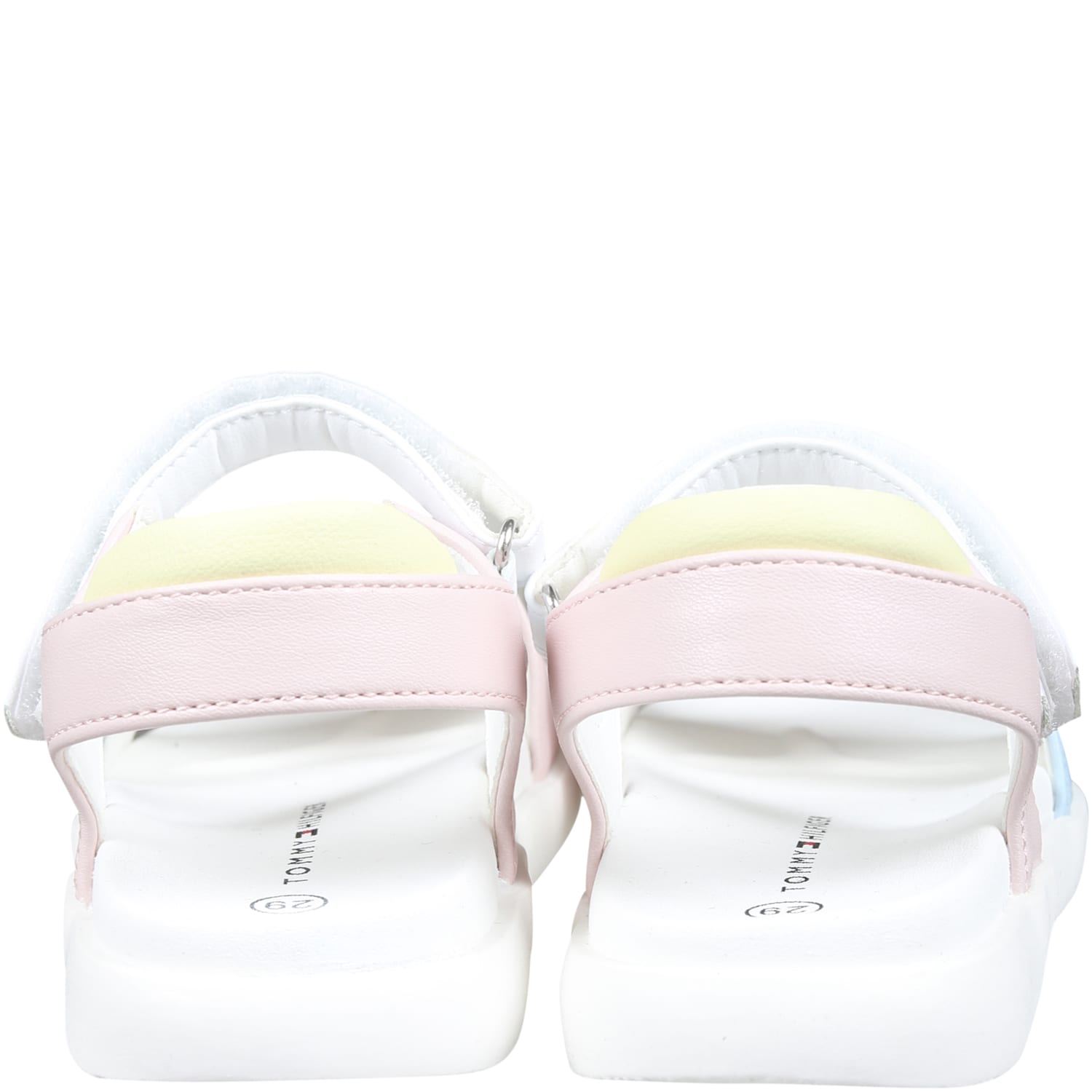 Shop Tommy Hilfiger White Sandals For Girl With Logo And Heart In Pink