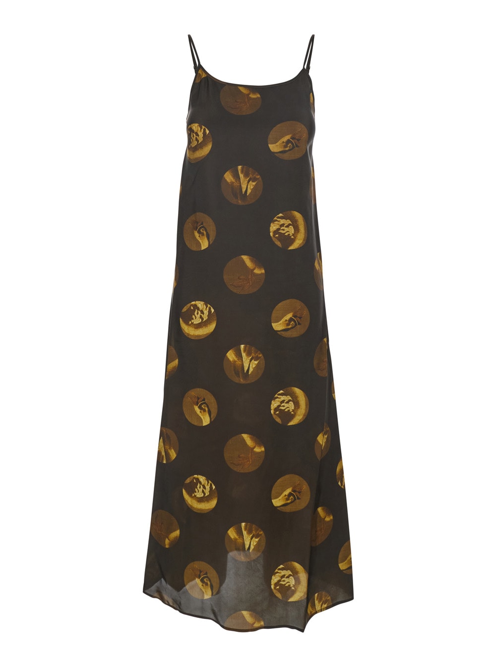 Uma Wang Anaya Brown Sleeveless Dress With Round Neck And All-over Motif In Viscose Blend Woman In Multi