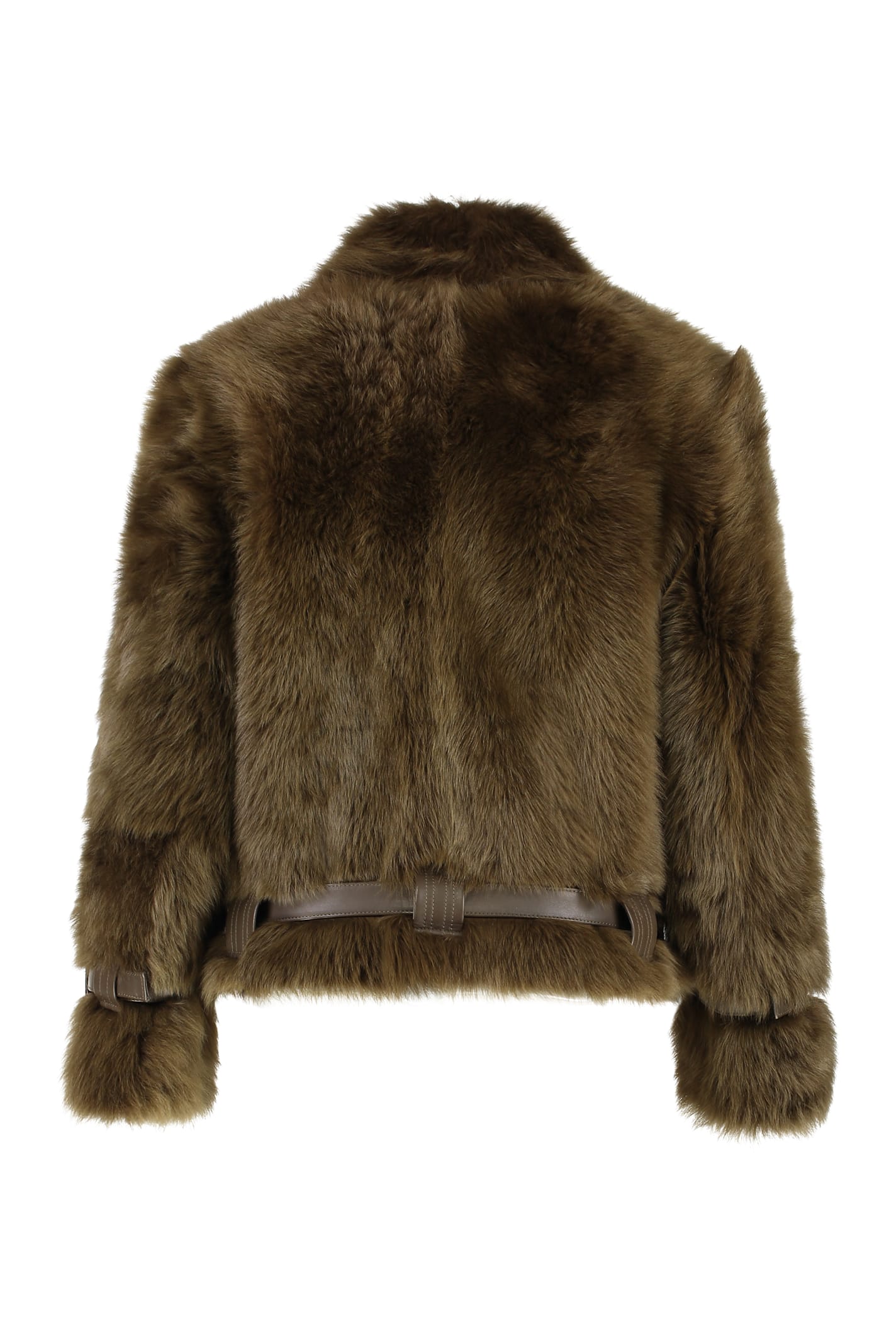 Tom Ford Women Brown Jacket With Adjustable Belt On The Waist In Fur Woman In Green